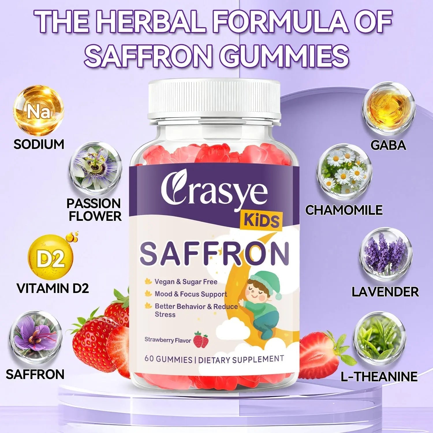 Crasye Saffron Gummies for Kids 100% Pure Organic Saffron Extract Sugar Free Saffron Supplements Gummy for Children Calm Mood & Focus - 60 Gummies Crasye buy supplements canada