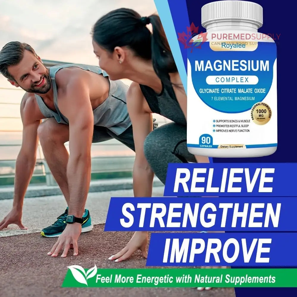 Magnesium Complex Supplement - 1000mg with 7 Magnesium Forms Including Glycinate, Citrate, Malate, Taurate & Orotate - Supports Relaxation, Muscle Function & Bone Strength - 90 Capsules Royalee buy supplements canada