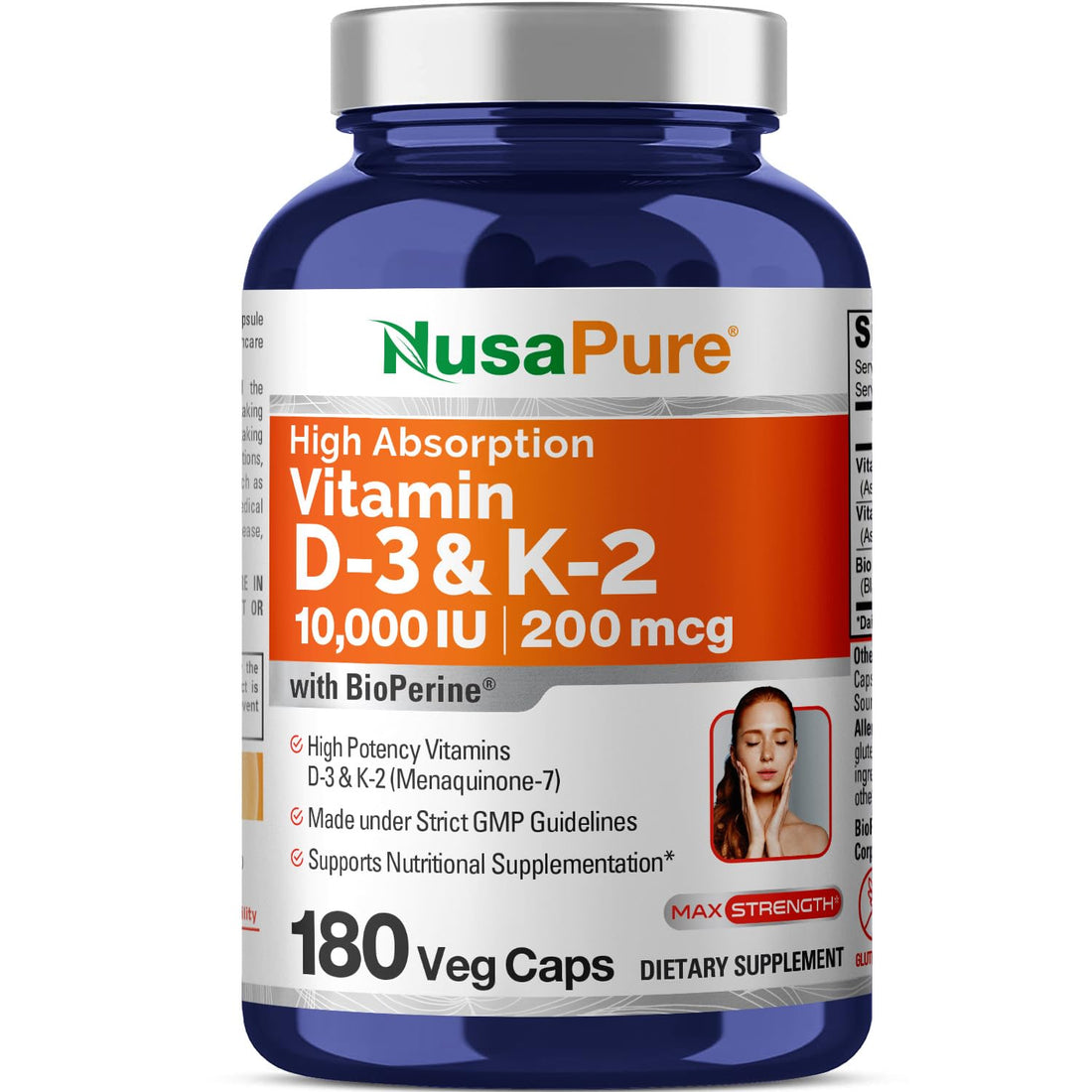 NusaPure Vitamin K2 (MK7) (200mcg) + Vitamin D3 (10000 IU) 180 Veg Caps - Bioperine, Soyfree, Non-GMO NusaPure buy supplements canada