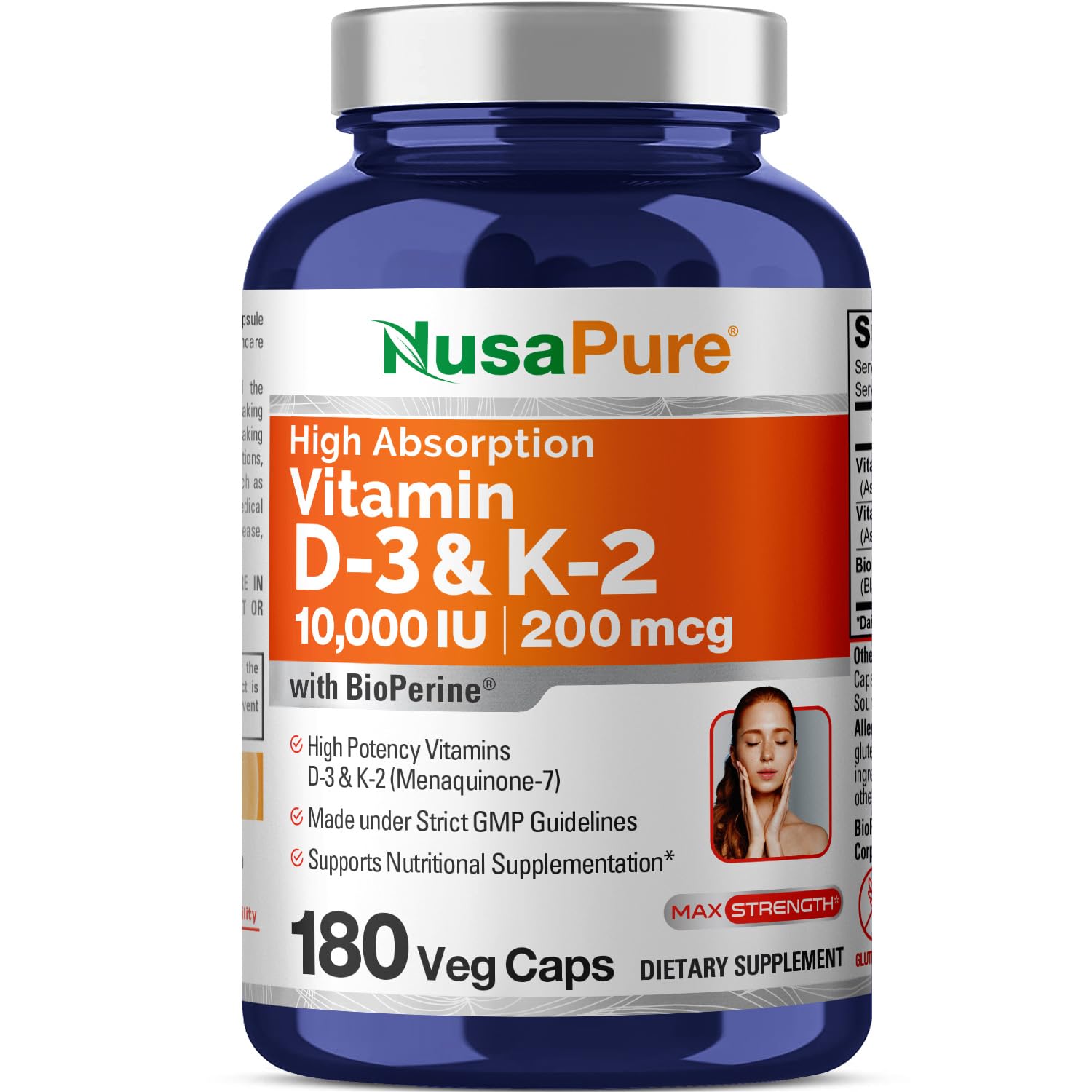 NusaPure Vitamin K2 (MK7) (200mcg) + Vitamin D3 (10000 IU) 180 Veg Caps - Bioperine, Soyfree, Non-GMO NusaPure buy supplements canada