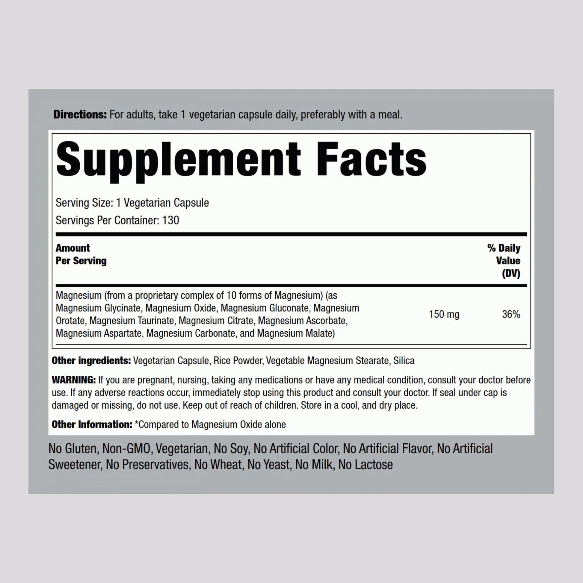 Piping Rock Magnesium 10 in One Complex | 130 Capsules | Supplement for Men and Women | Vegetarian, Non-GMO, Gluten Free Piping Rock buy supplements canada