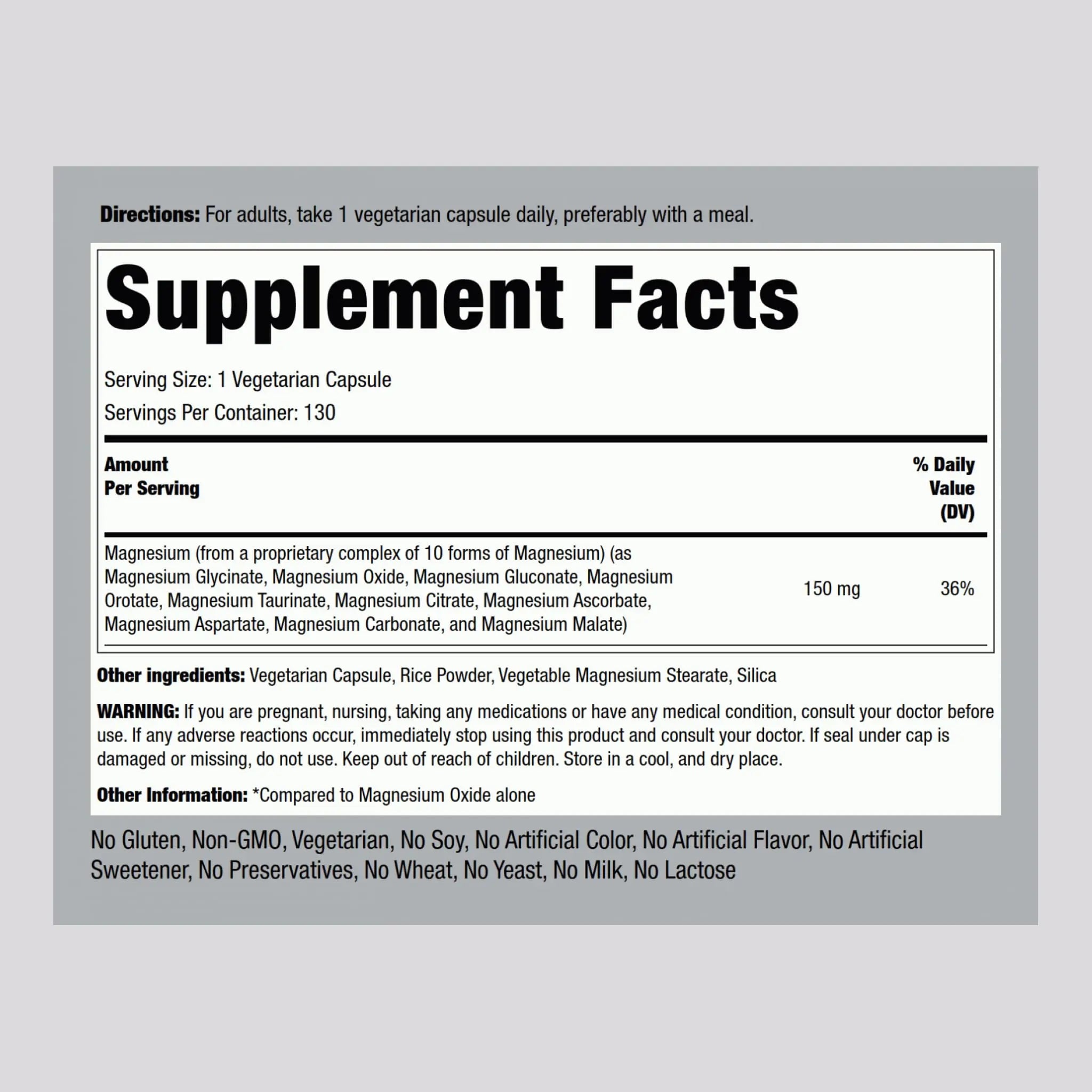 Piping Rock Magnesium 10 in One Complex | 130 Capsules | Supplement for Men and Women | Vegetarian, Non-GMO, Gluten Free Piping Rock buy supplements canada