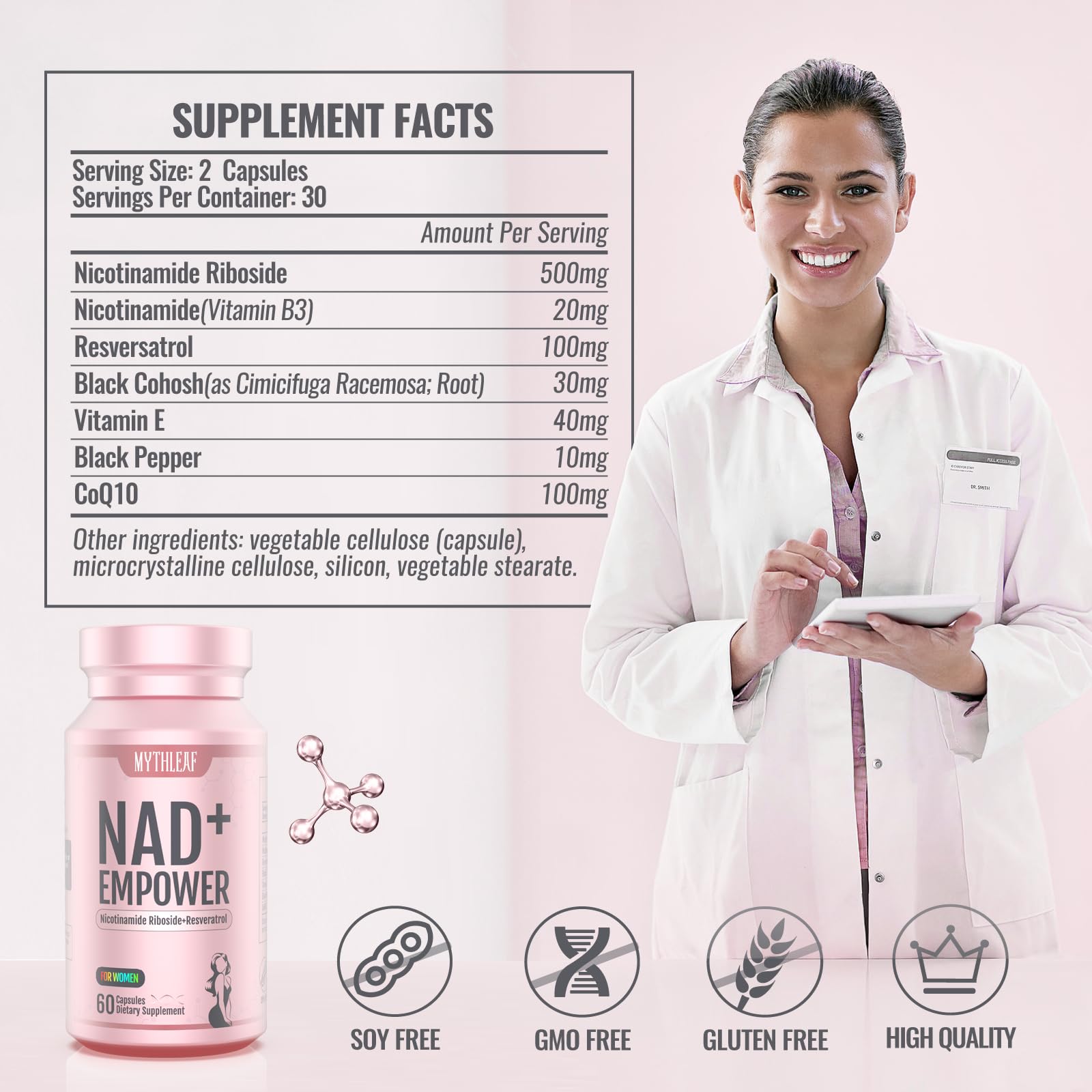 MythLeaf Exclusive NAD+ Supplement for Women,NMN Alternative with Resveratrol, CoQ10,Black Cohosh, Vitamin E for Cellular Health,Enhance Energy, Balance Mood, 60 Capsules,30 Day Supply MythLeaf buy supplements canada