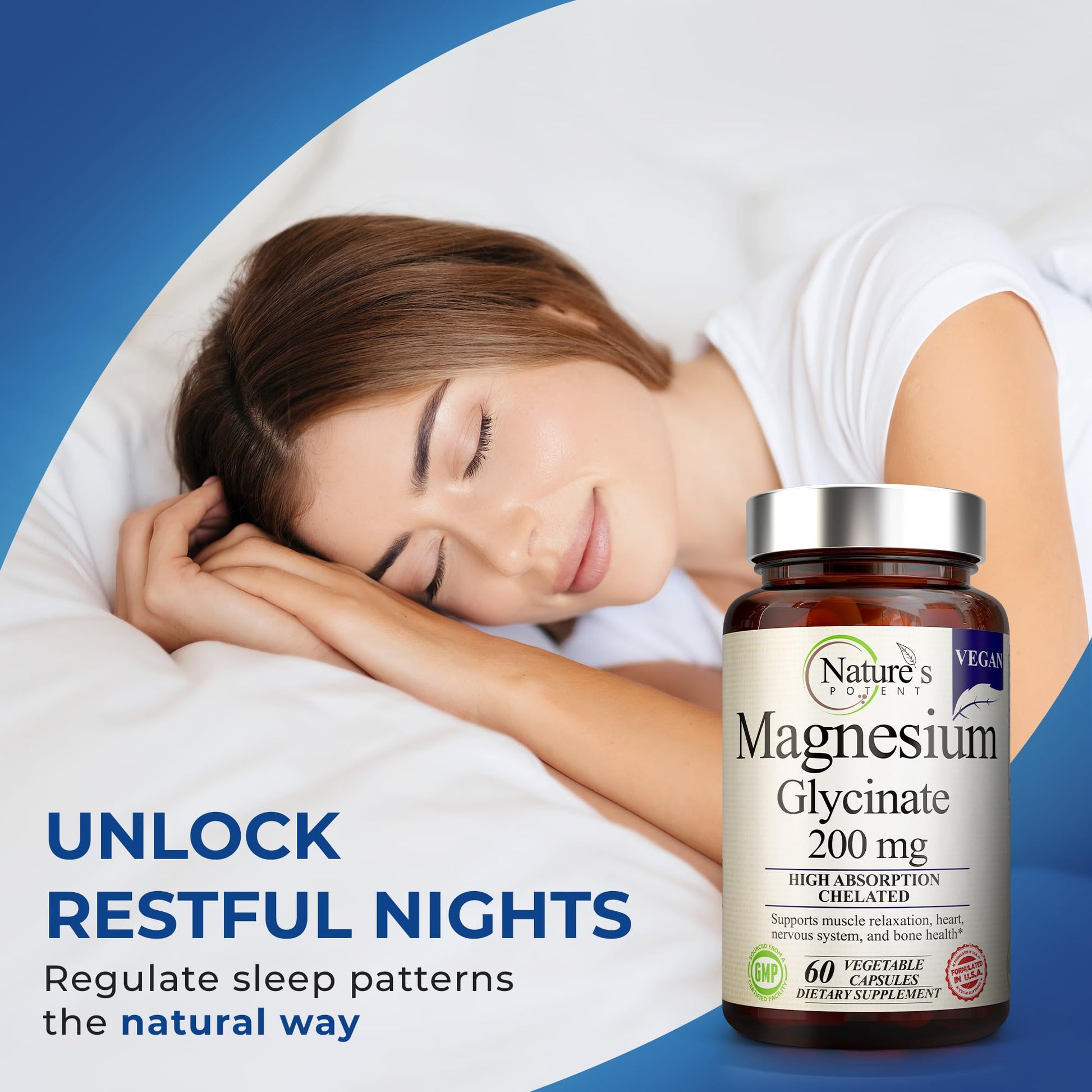 Nature’s Potent Magnesium Glycinate 200mg | High Absorption Chelated Magnesium | Sleep, Calm & Muscle Cramp Support | Vegan Supplement | 60 Capsules Nature's Potent buy supplements canada