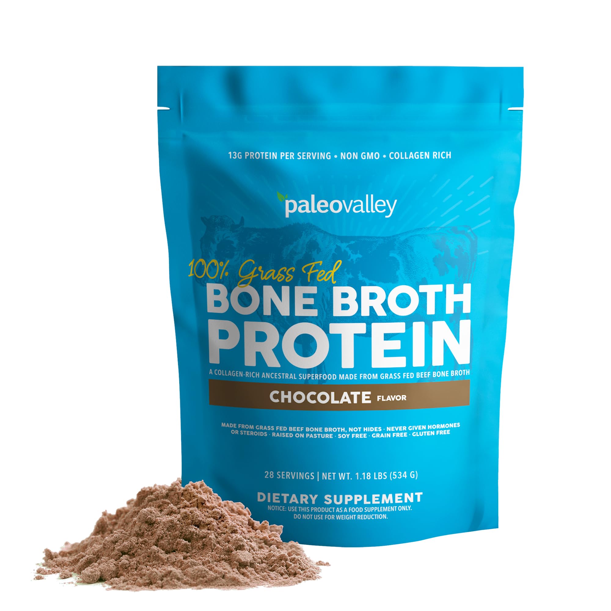 Paleovalley 100% Grass Fed Bone Broth Protein Powder - Chocolate - Rich in Collagen Paleovalley buy supplements canada