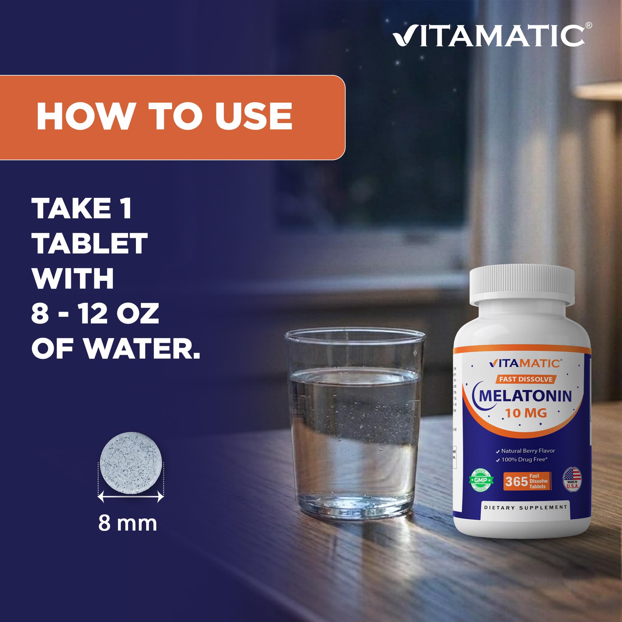 Vitamatic Melatonin 10 mg Fast Dissolve Tablets – Quick-Dissolving Sleep Support Supplement for Adults – Vegetarian, Non-GMO & Gluten-Free Vitamatic buy supplements canada