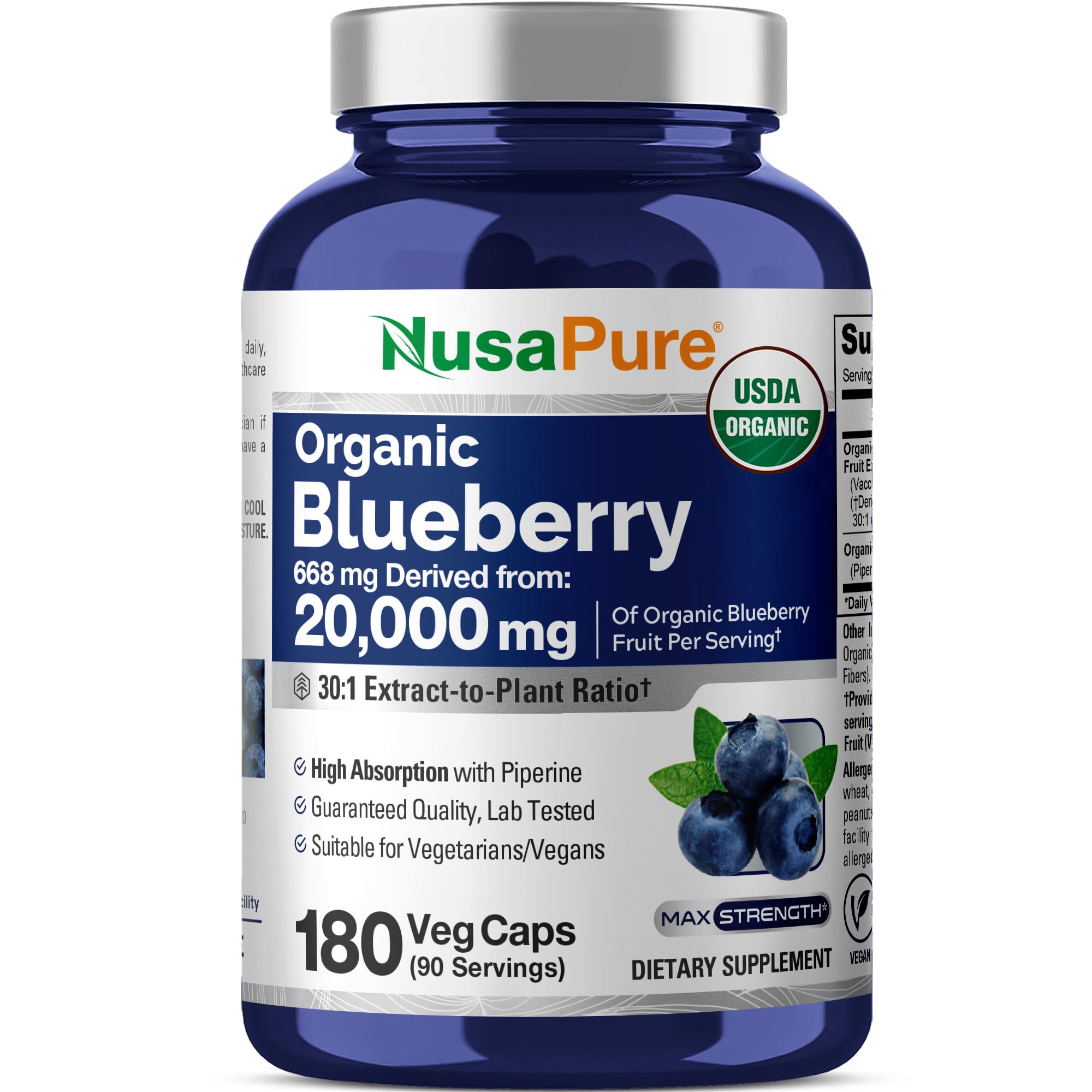 NusaPure Blueberry Concentrate 30:1 Extract, 667 mg Equivalent to 20,000 mg 180 Veg Caps Suitable for Vegetarian, Vegan, Non-GMO NusaPure buy supplements canada