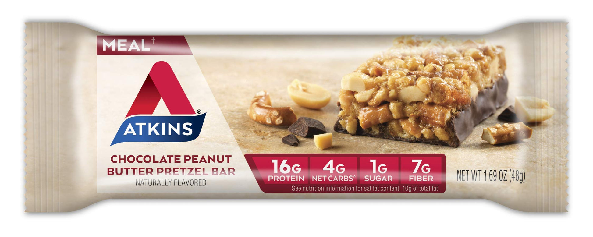 Atkins Chocolate Peanut Butter Pretzel Protein Meal Bar, High Fiber, 16g Protein, 1g Sugar Atkins buy supplements canada