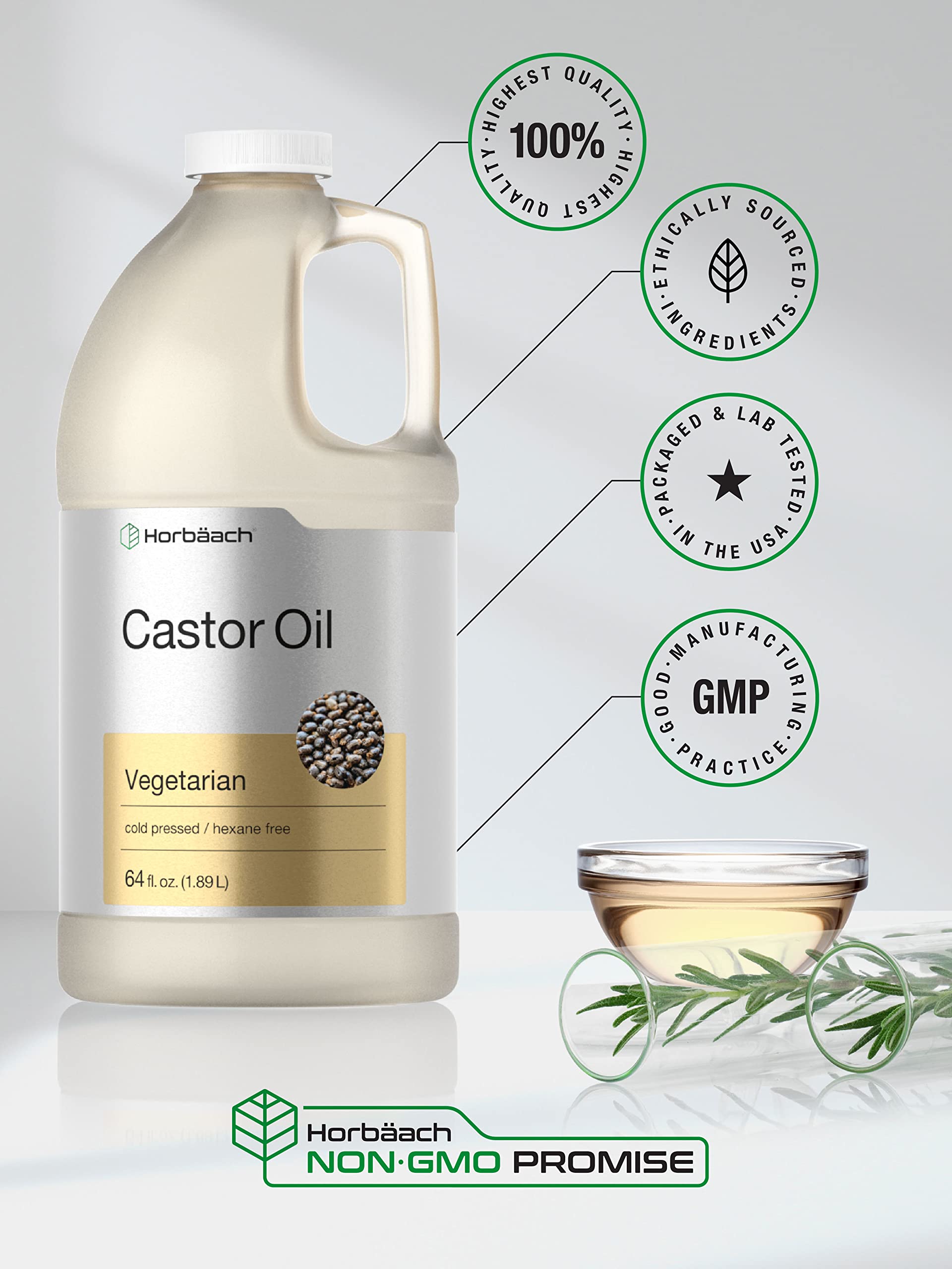 Castor Oil 64oz | for Hair Health, Eyelashes & Eyebrows | Hexane Free & Cold Pressed Horbäach buy supplements canada