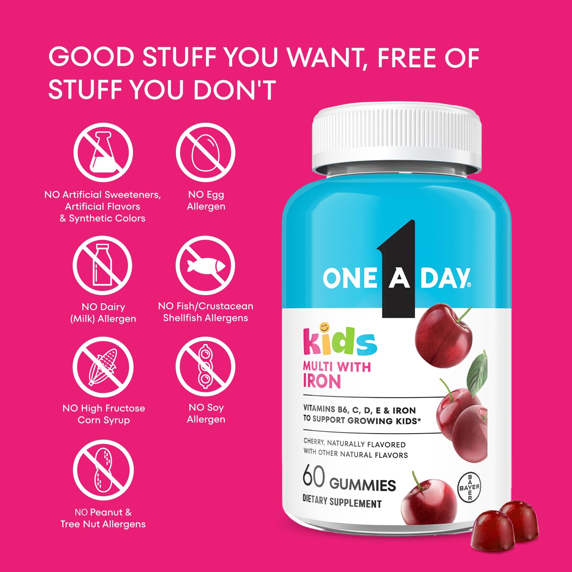 One A Day Kids Multivitamin with Iron Gummy, Vitamin D, Vitamin C, E, Zinc for Immune Support, Gummy Vitamins, Kids Multivitamin Gummies with Iron ONE A DAY buy supplements canada