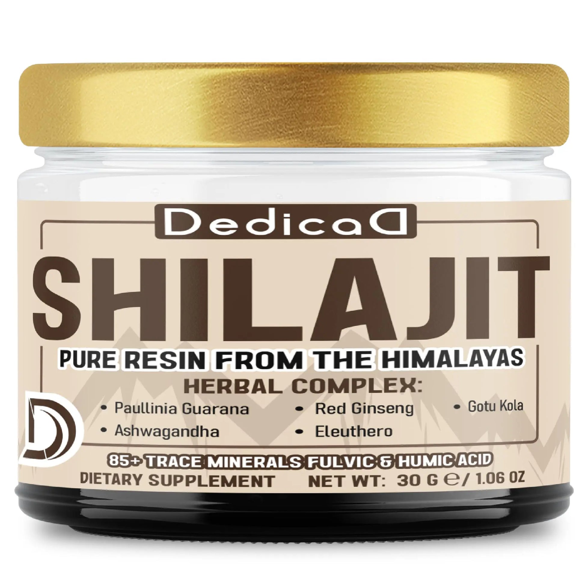 DEDICAD 30g Shilajit Resin with Herbal Complex - Paullinia Guarana, Gotu Kola Leaf & More - Shilajit Pure Himalayan Organic for Immune System, Energy Production, Brain Health & Stamina DEDICAD buy supplements canada