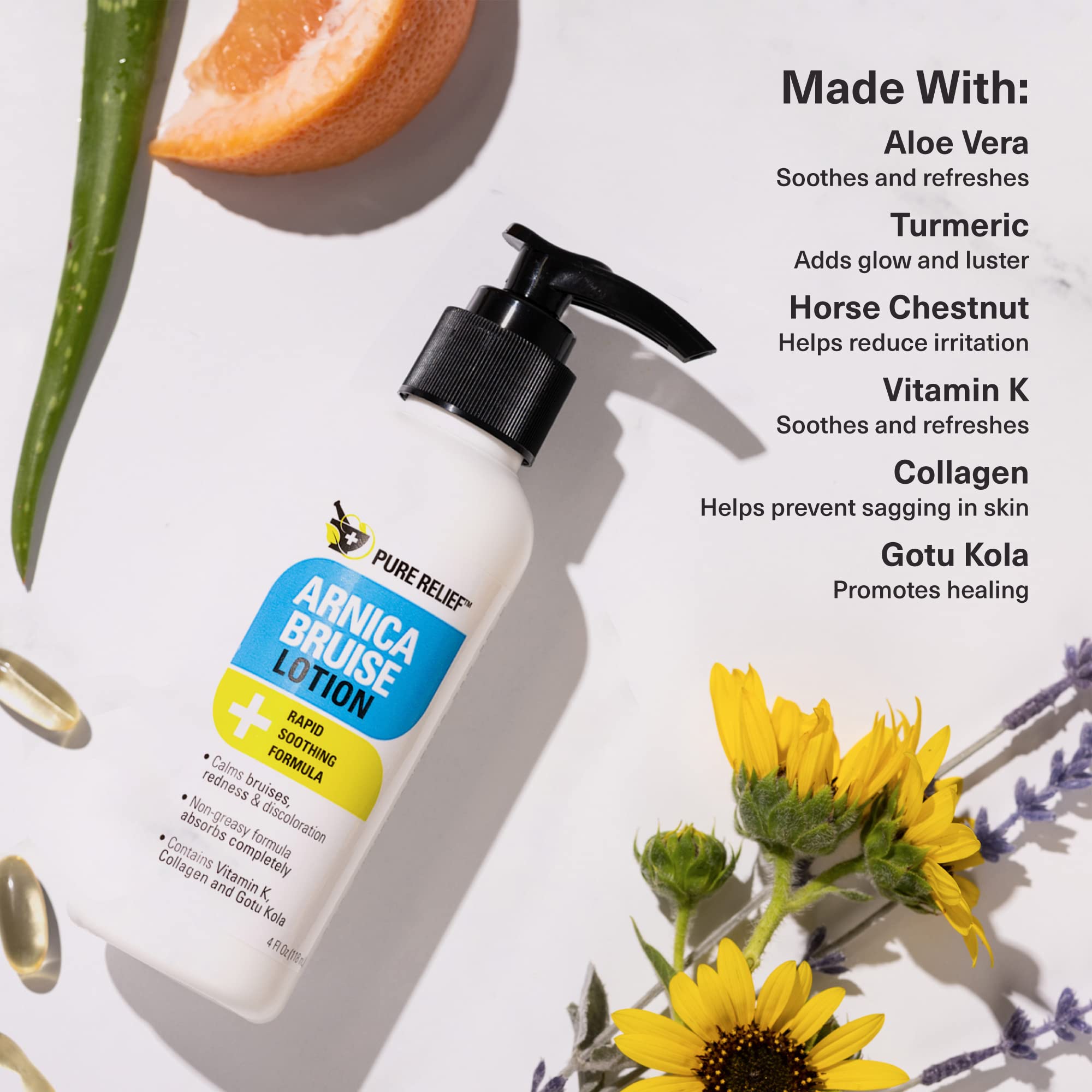 Pure Relief Arnica Bruise Relief Lotion for Bruising, Swelling, & Discoloration On Skin, Natural Skin Care Arnica Bruise Homeopathic Topical Bruise Cream W/Aloe Vera & Collagen, 4 Fl Oz (Pack of 3) Pure Relief buy supplements canada
