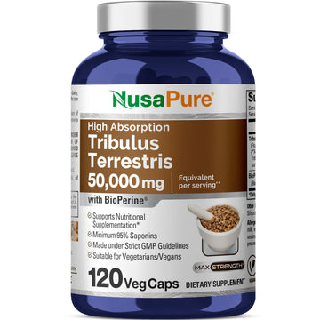 NusaPure Tribulus Terrestris 50:1 Extract, 1000 mg Equivalent to 50,000mg| 120 Veggie Caps | 95% Steroidal Saponins | Non-GMO, Bioperine & Vegan NusaPure buy supplements canada