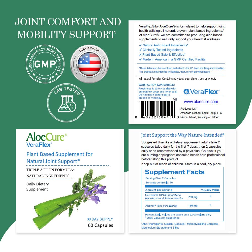 AloeCure VeraFlex Natural Joint Health, 60 Capsules, Clinically Tested Natural Plant-Based Formula to Support Comfort, Mobility and Flexibility - Featuring Organic Aloe Vera AloeCure buy supplements canada