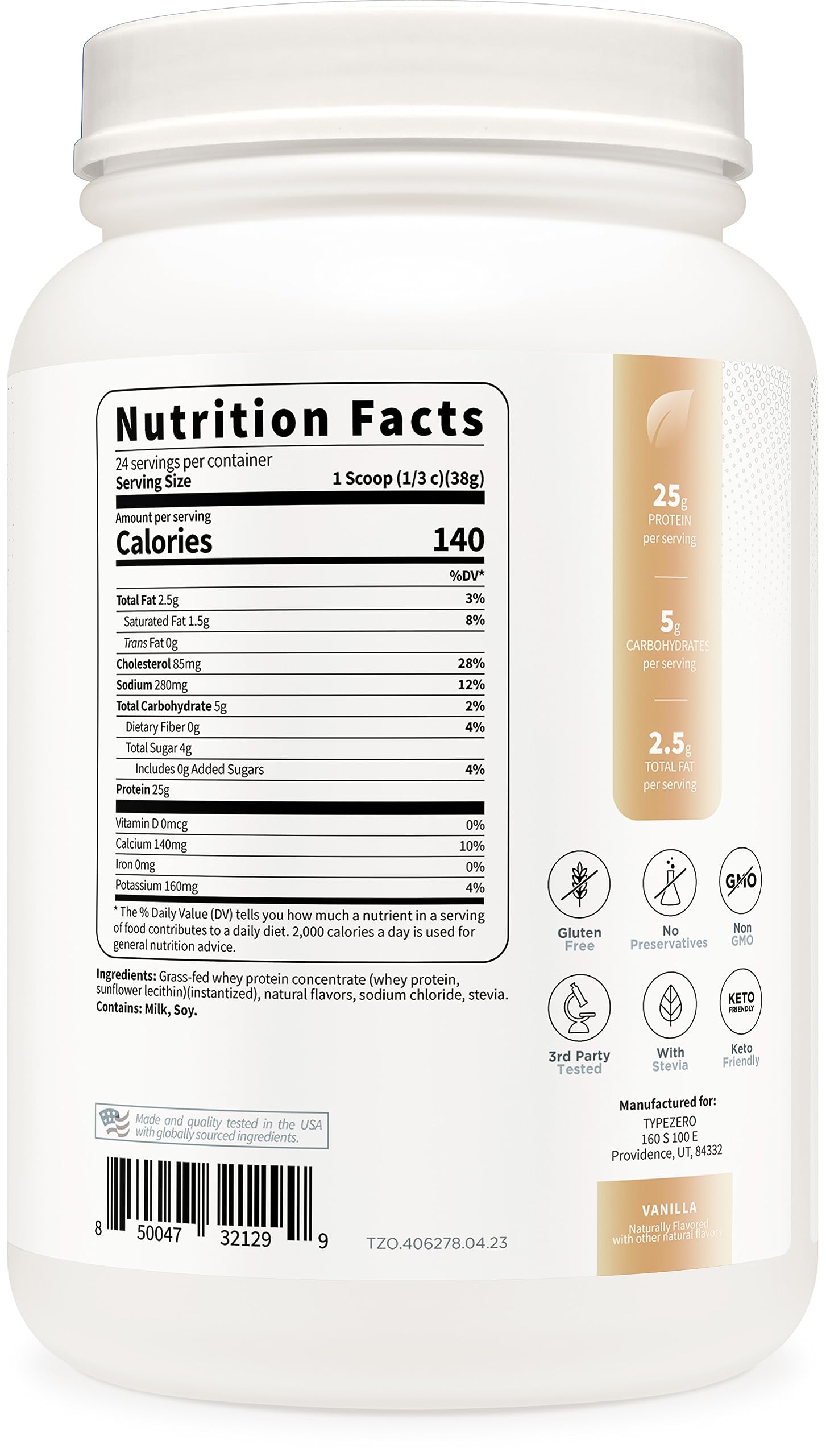 Type Zero Grass Fed Whey Protein Concentrate Powder (Vanilla, 2LBS) - Gluten Free Type Zero buy supplements canada