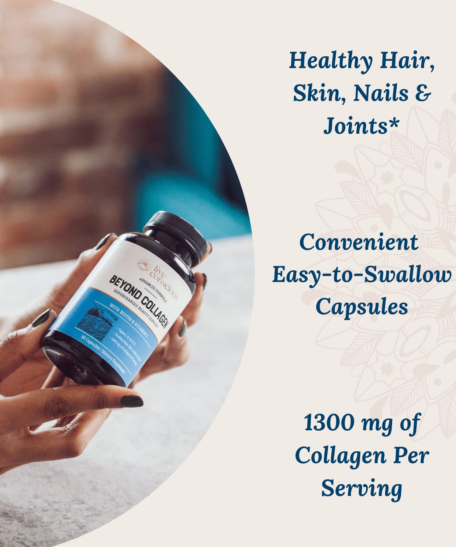 Live Conscious Beyond Collagen Multi Collagen Capsules - Types I, II, III, V & X - Hydrolyzed Blend with Biotin & Vitamin C for Hair, Skin, Nails 90 Capsules Live Conscious buy supplements canada