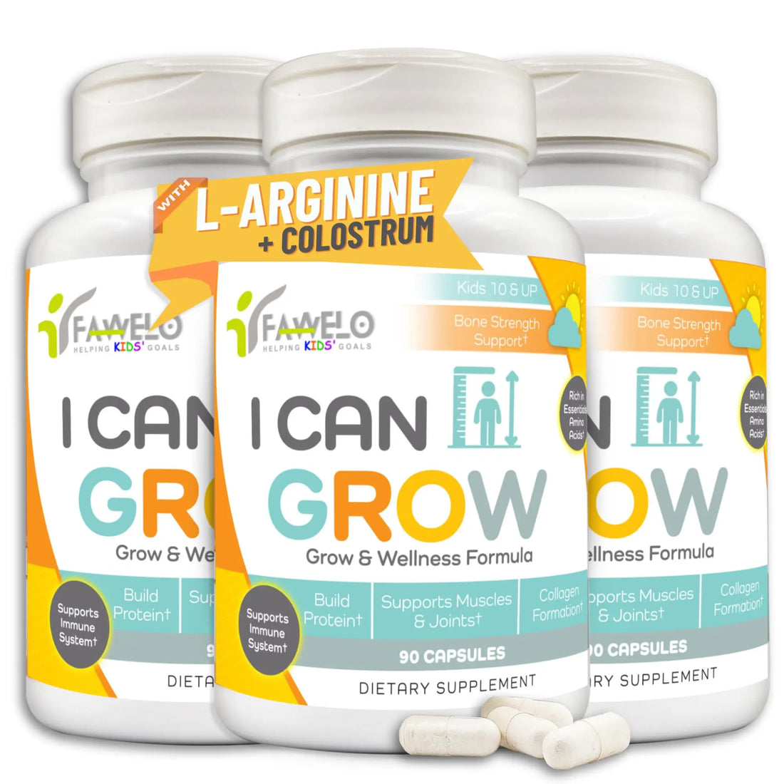 I Can Grow (3 Pack) Height Boosters for Kids 10+, Teen Vitamins for tru Height - Natural Growth Supplement for Optimal Development - Supports Bone Strength and Immune Health with Colostrum Fawelo buy supplements canada