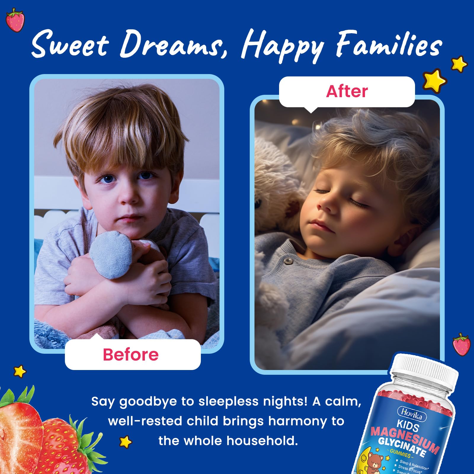 Magnesium Glycinate Gummies for Kids - with L-Theanine, Omega-3, Vitamin B6, D3, Zinc - Kids Magnesium Gummies for Sleep, Relaxation, Calm & Focus - Sugar Free Strawberry 60ct Hovika buy supplements canada