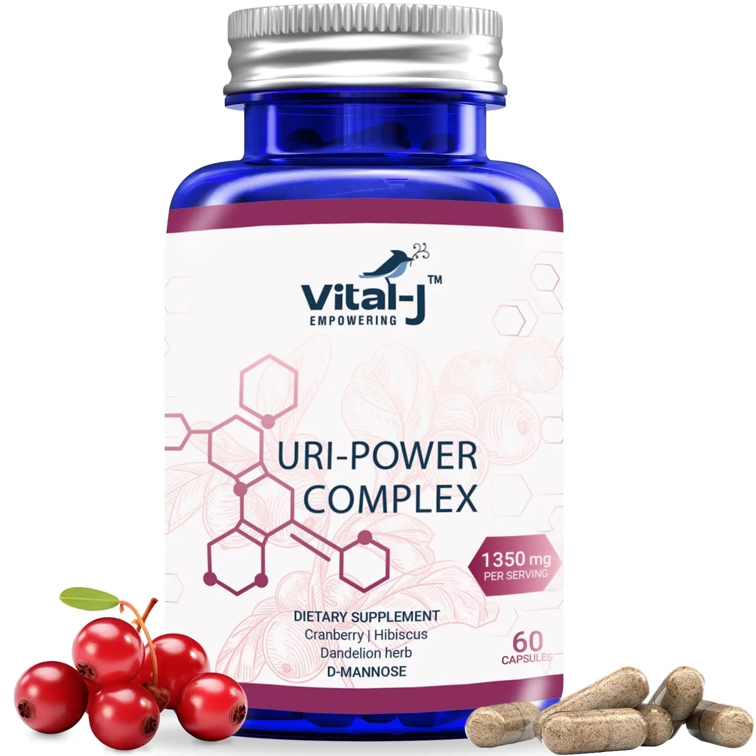 4-IN-1 URI POWER COMPLEX 1350mg - D Mannose, Cranberry, Hibiscus, and Dandelion Herb - Naturally Cleanse the Bladder and Urinary Tract 60 capsules – Specialized Approach for UTI Avoidance Vital-J Empowering buy supplements canada