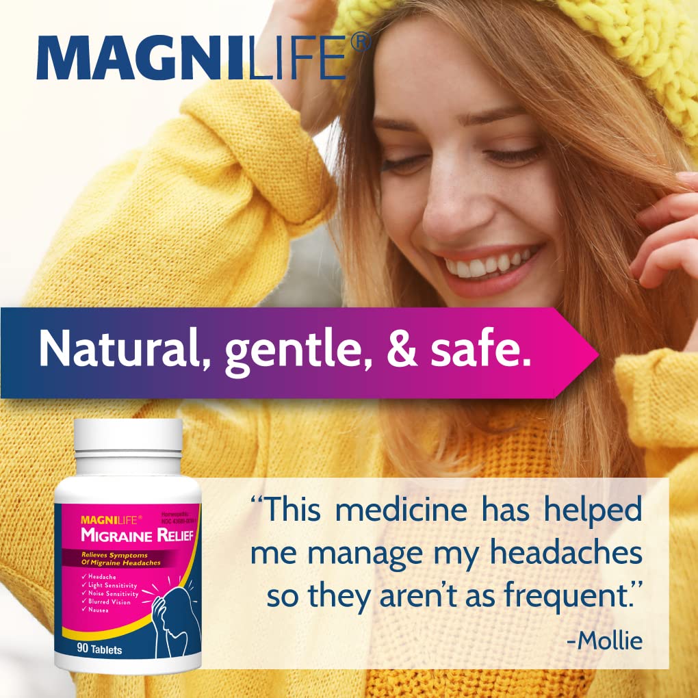 MagniLife Migraine Relief, Non-Habit Forming, 90 Homeopathic Tablets, Migraine Medicine for Light & Sound Sensitivity, Nausea, Blurred Vision & Pressure, Quick-Dissolve Headache Pain Relief MagniLife buy supplements canada