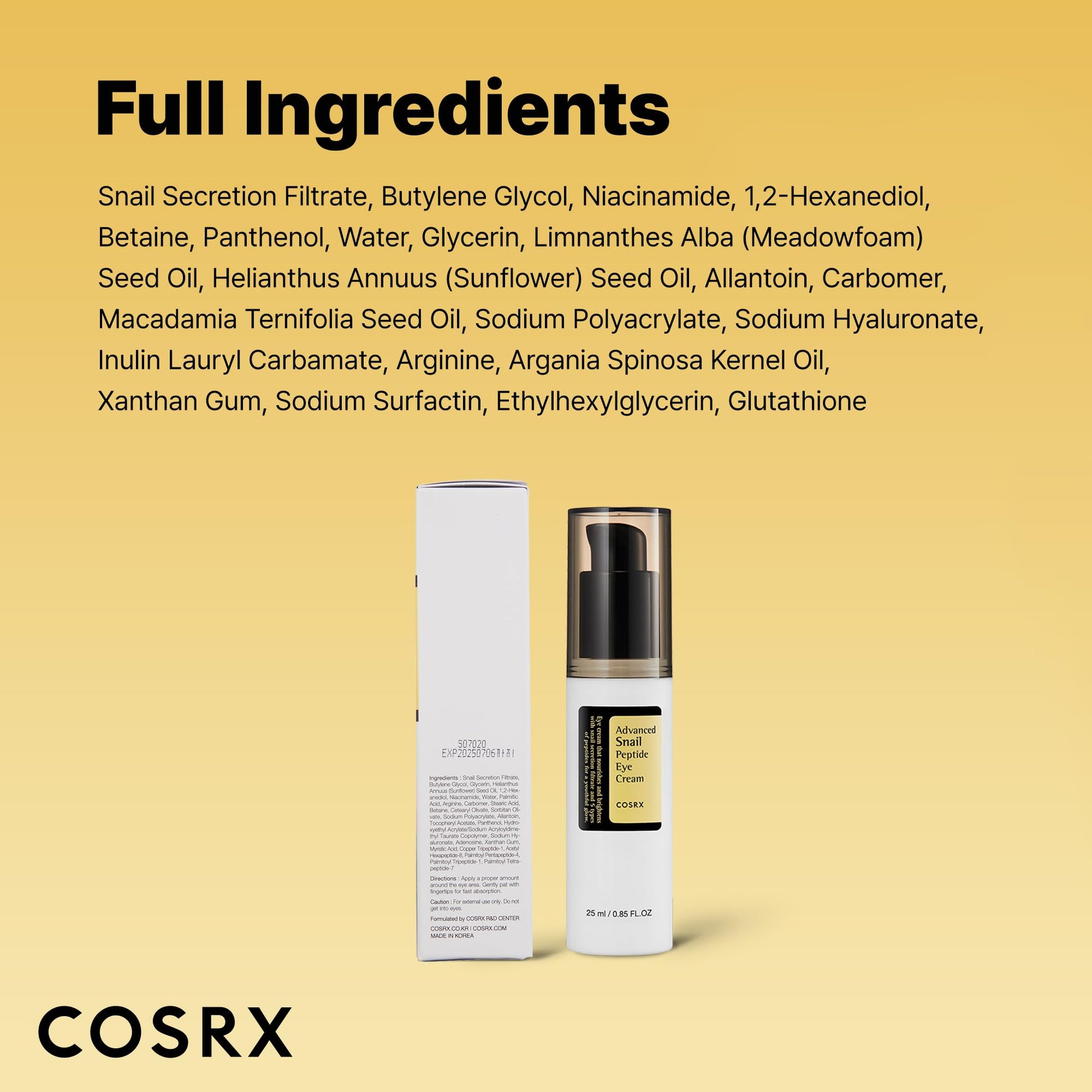 COSRX Snail Mucin Peptide Under Eye Cream, 0.84 fl oz, 73.7% Snail Mucin and Niacinamide, Eye Care COSRX buy supplements canada