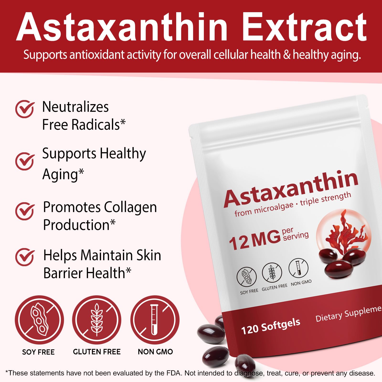 Xaarty Premium Astaxanthin 12mg, Natural Antioxidant Supplement for Eye, Joint, Skin Health,Microalgae Source, 4 Month Supply Xaarty buy supplements canada