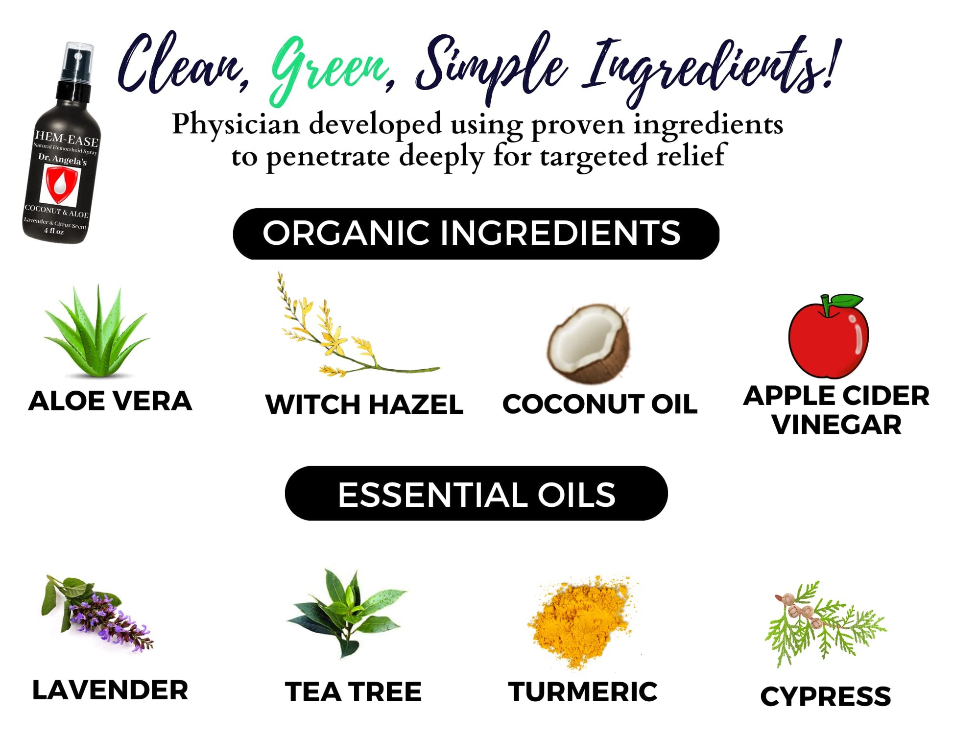 Dr. Angela's Hemorrhoid Treatment Spray | Organic Aloe Vera, Witch Hazel & Essential Oils Turmeric & Tea Tree | Natural Itching & Burning Relief Cream Doctor Angela Essential buy supplements canada