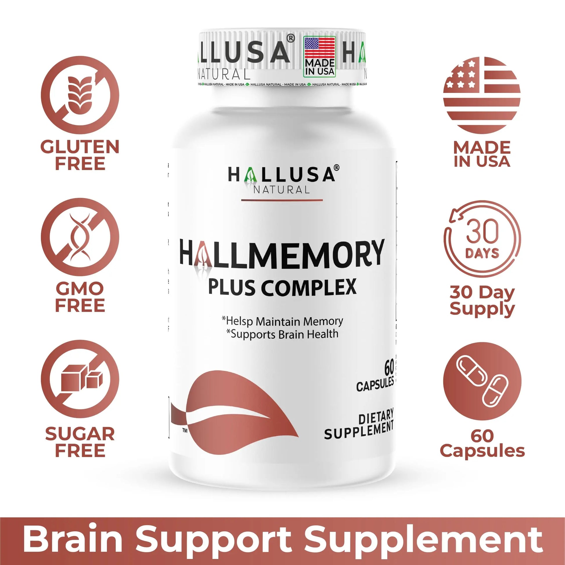 Hallusa Natural Brain Health Supplement Capsules 1680mg, Ginkgo Biloba, B Vitamins & Choline, Memory & Focus Support, Brain Booster for Men & Women, 60 Count Hallusa Natural buy supplements canada