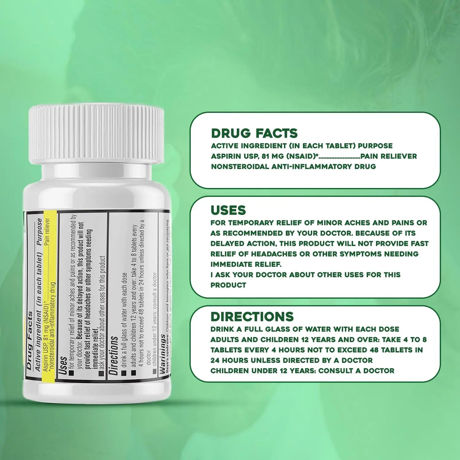 Safrel Generic Bayer Baby Aspirin 81 mg (500 Enteric Coated Tablets) | Adult Low Dose Strength Safe Pain Reliever (NSAID) for Minor Aches | Value Pack Safrel buy supplements canada