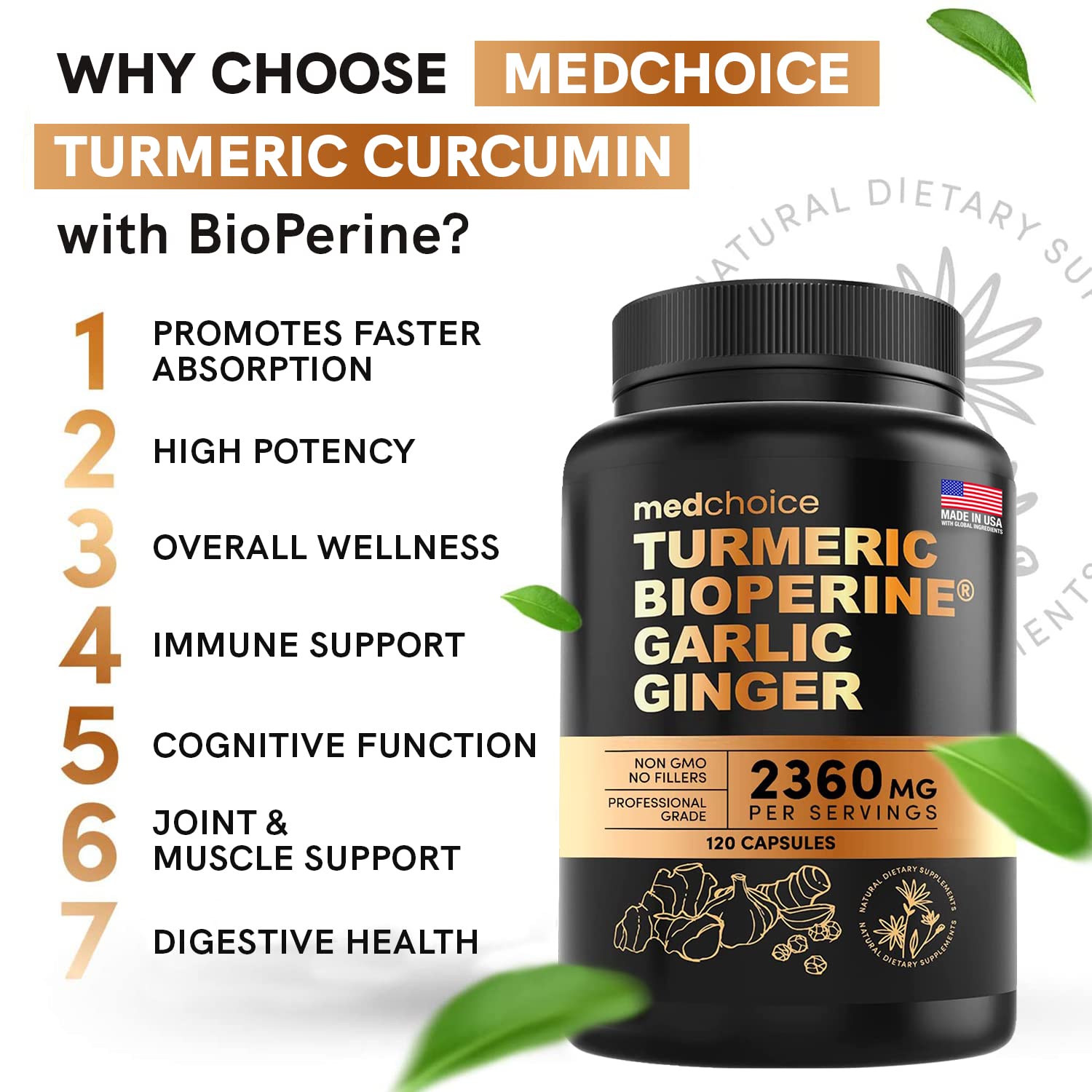 4-in-1 Supplement with Turmeric, Garlic, Ginger Root, and Black Pepper - 120 Capsules MEDCHOICE buy supplements canada