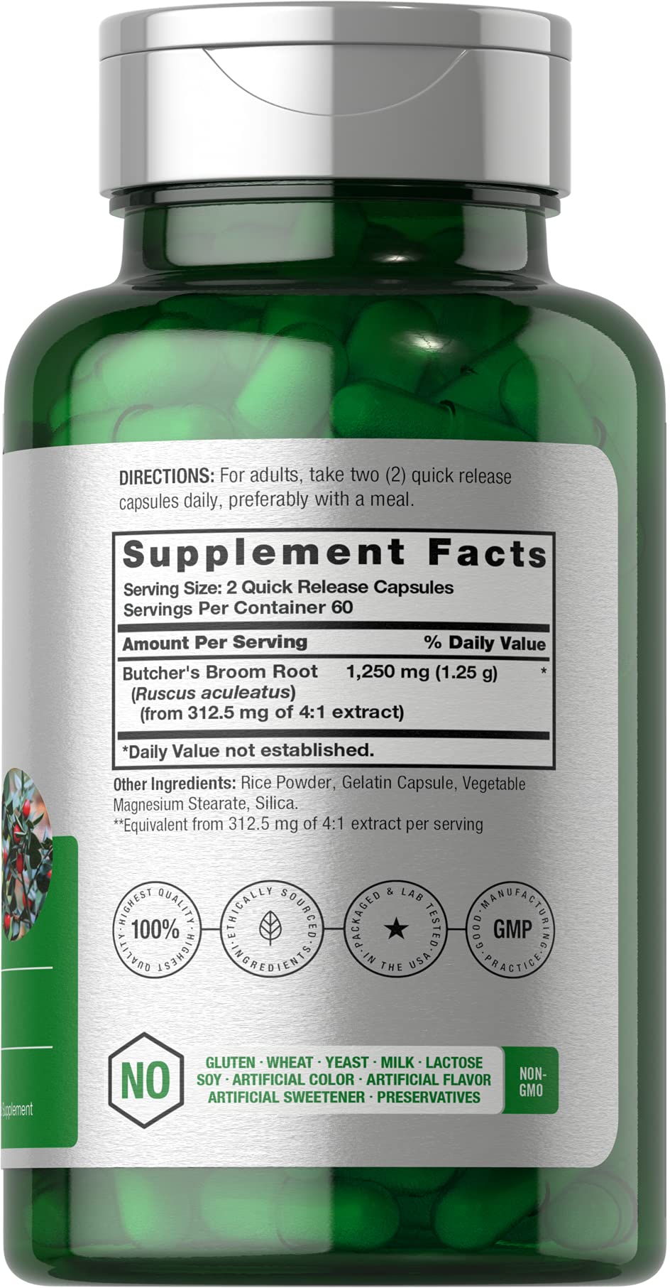 Butchers Broom Capsules 1250mg | 120 Count | Non-GMO, Gluten Free | Traditional Herb Horbäach buy supplements canada