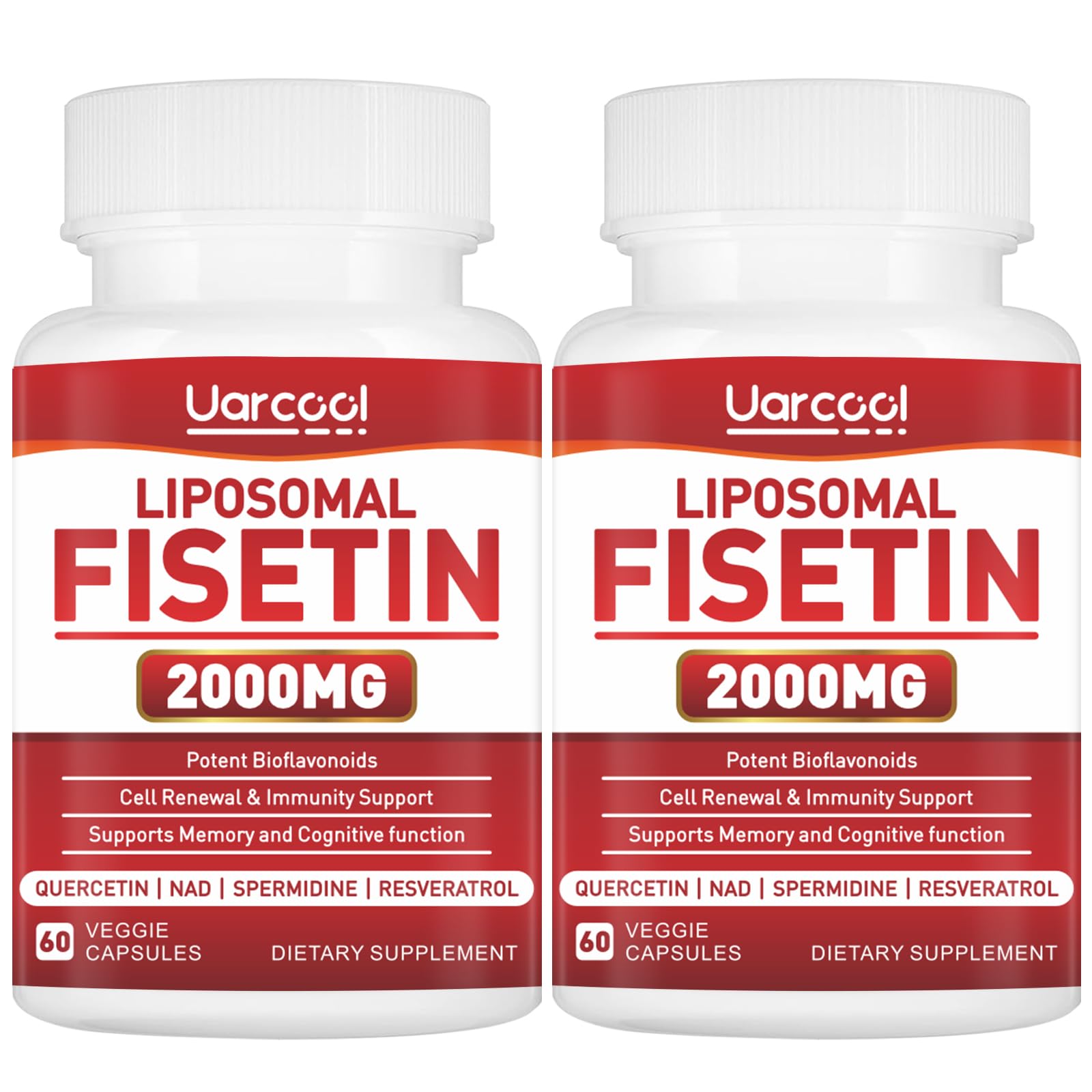 Uarcool Fisetin Supplement 2000mg for Healthy Aging and Longevity, Skin Health, Brain - Soy Free, Vegetarian - 60 Softgels(2 Bottles) Uarcool buy supplements canada