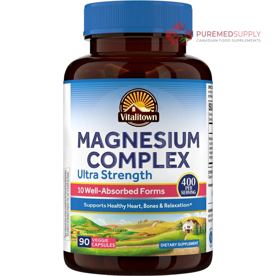 Vitalitown 10 in 1 Magnesium Complex Supplement - 400mg Elemental Magnesium Chelated with Glycinate, Citrate, Malate, Taurate & More - for Sleep Heart Energy - Non-GMO, Vegan, 90 Caps Vitalitown buy supplements canada