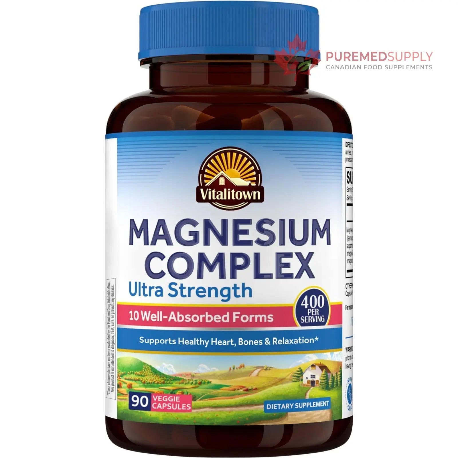 Vitalitown 10 in 1 Magnesium Complex Supplement - 400mg Elemental Magnesium Chelated with Glycinate, Citrate, Malate, Taurate & More - for Sleep Heart Energy - Non-GMO, Vegan, 90 Caps Vitalitown buy supplements canada