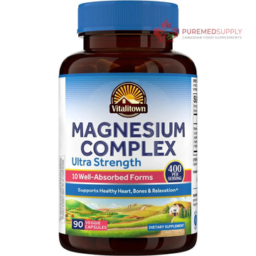 Vitalitown 10 in 1 Magnesium Complex Supplement - 400mg Elemental Magnesium Chelated with Glycinate, Citrate, Malate, Taurate & More - for Sleep Heart Energy - Non-GMO, Vegan, 90 Caps Vitalitown buy supplements canada