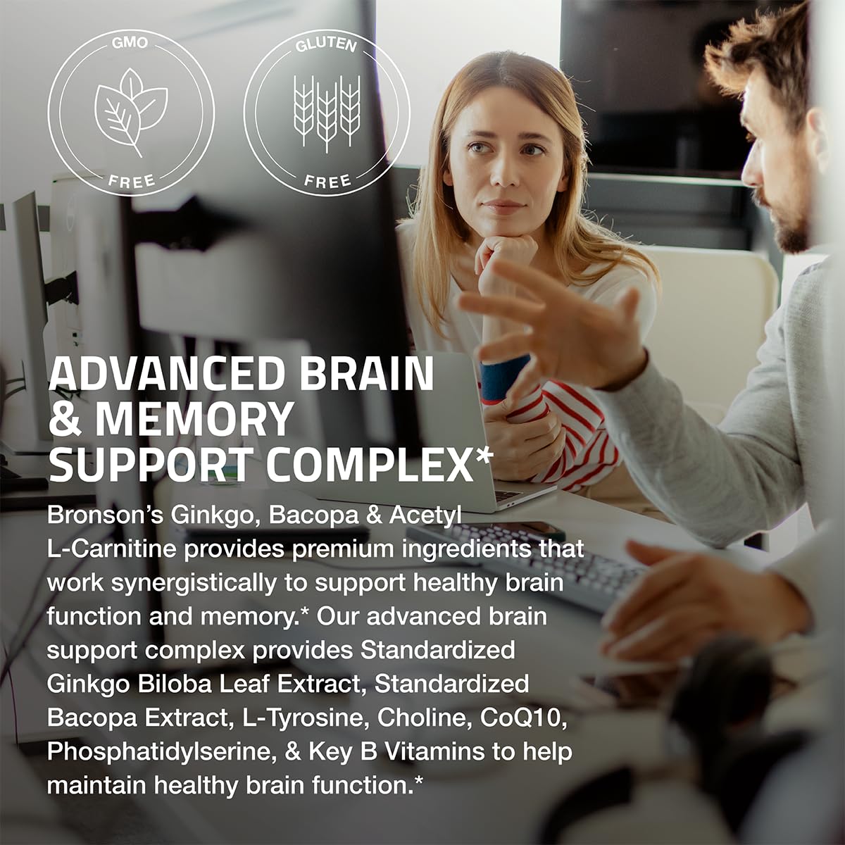 Bronson Ginkgo, Bacopa & Acetyl L-Carnitine Brain & Memory Support Complex with L-Tyrosine, Choline, CoQ10 & Phosphatidylserine Plus Key B Vitamins Non-GMO, 30 Tablets Bronson buy supplements canada