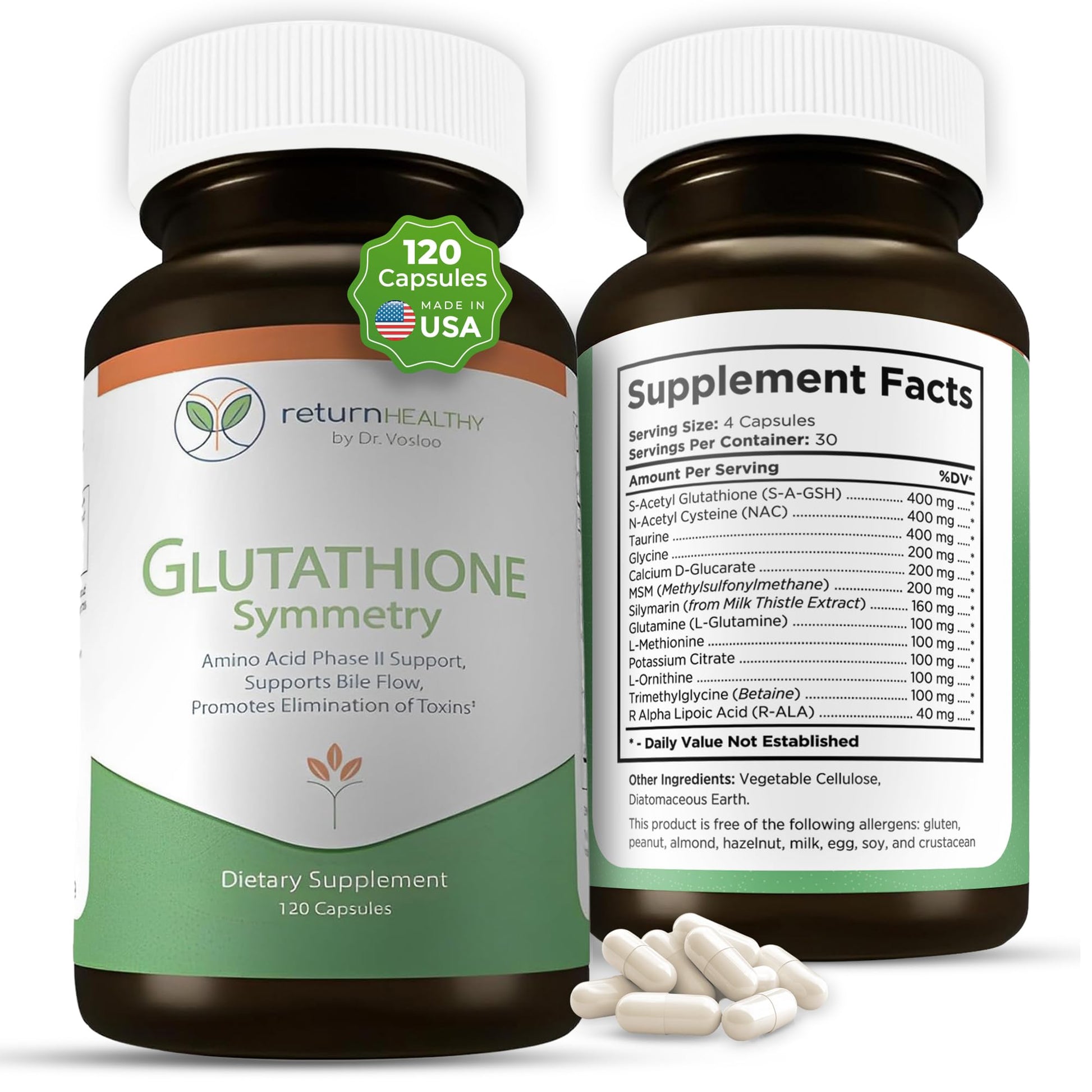 Return Healthy Glutathione Symmetry | S-Acetyl Glutathione Supplement | Antioxidants & Detoxification Supplement | Natural Cellular Support | All-Natural, Vegan, Non-GMO, 120 caps Return Healthy buy supplements canada