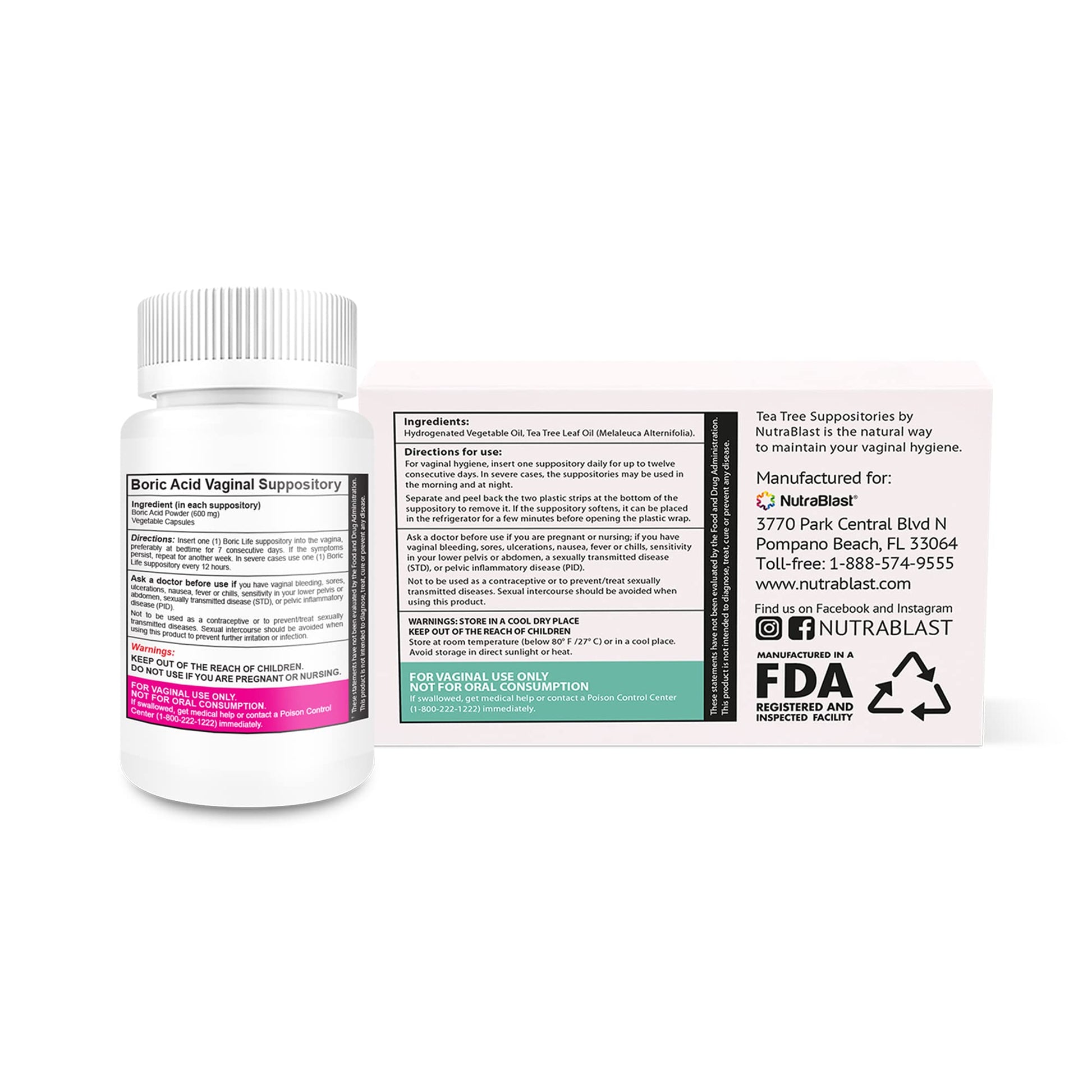 NutraBlast Boric Acid Vaginal Suppositories 600mg (30 Count) w/Tea Tree Oil Suppositories (12 Count) NutraBlast buy supplements canada