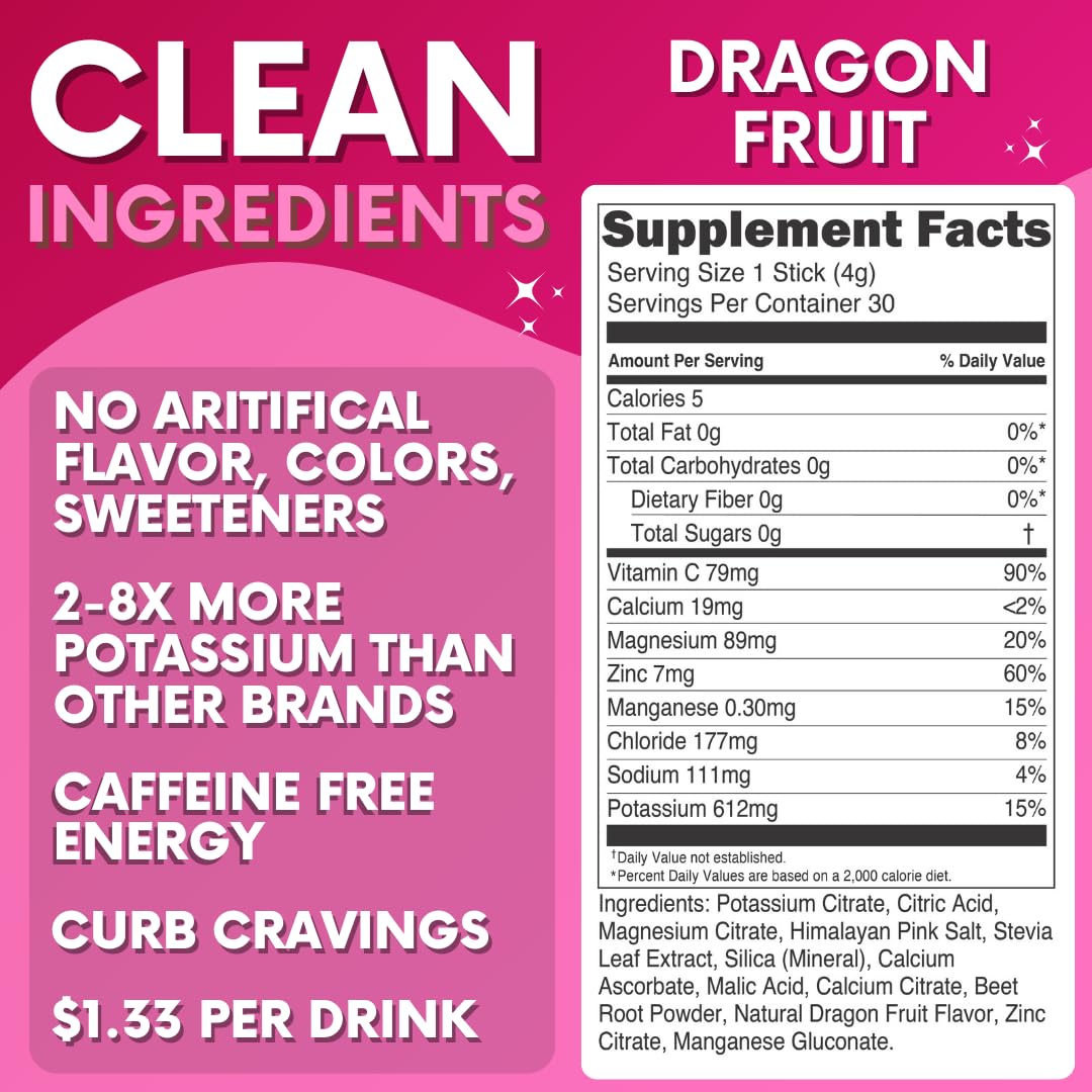 Zero Sugar Dragon Fruit Electrolytes Sticks - Refreshing Hydration - Caffeine Free Energy with Natural Ingredients - Vegan, Keto & Paleo My Adventure to Fit buy supplements canada
