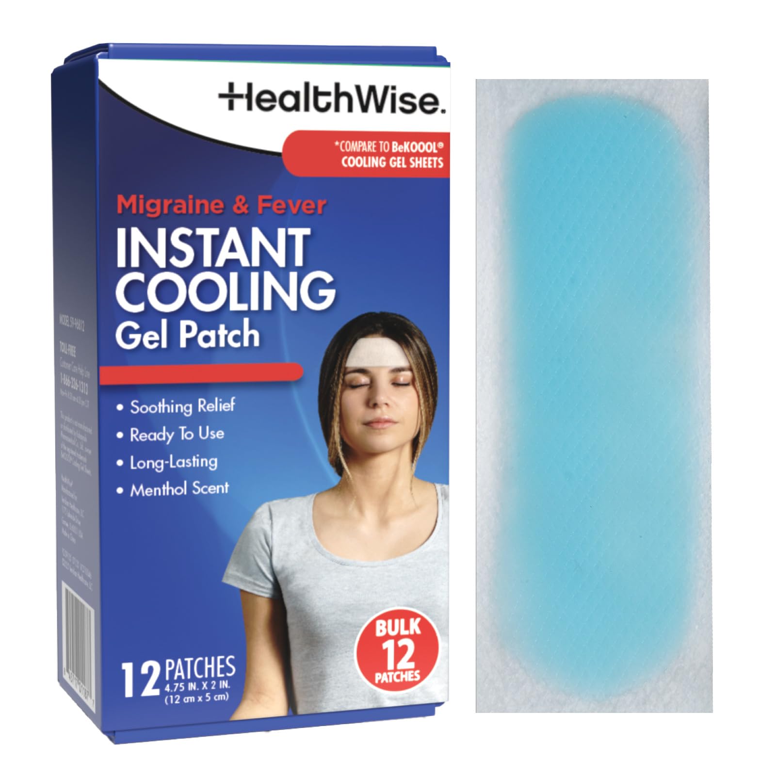 HealthWise Instant Cool Gel Patches | Migraine & Fever Relief | 12-Count | 4.75” x 2” | Soothing Menthol Vapors | Non-Medicated Formula HealthWise buy supplements canada