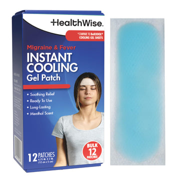 HealthWise Instant Cool Gel Patches | Migraine & Fever Relief | 12-Count | 4.75” x 2” | Soothing Menthol Vapors | Non-Medicated Formula HealthWise buy supplements canada