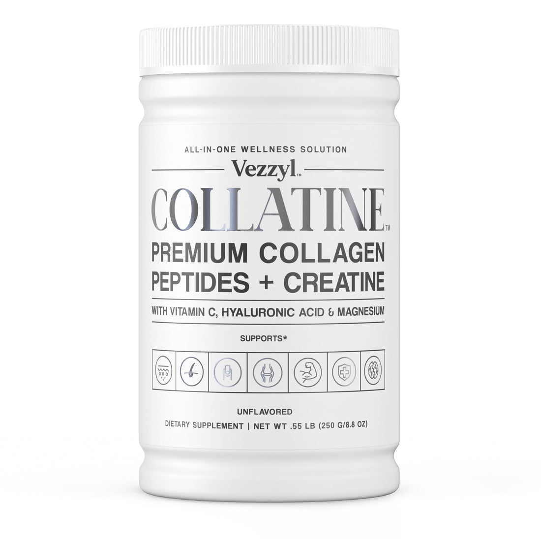 Vezzyl - Collatine - Premium Collagen Peptides + Creatine with Vitamin C, Hyaluronic Acid and Magnesium for Skin, Hair, Nails, Bone & Joint, Muscle, Immune and Cognitive Aid (.55 LB (250 G/8.8 OZ) Vezzyl buy supplements canada