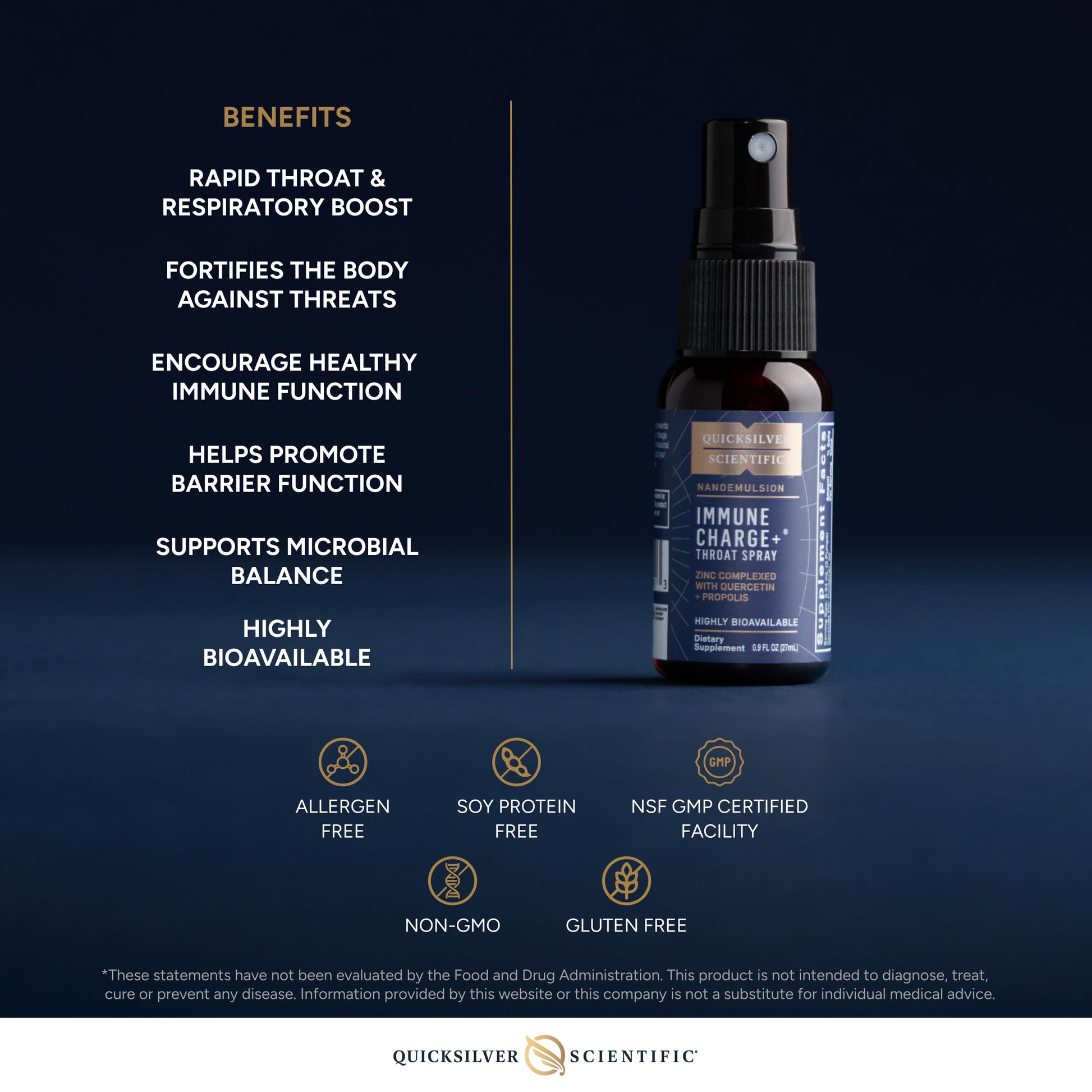 Quicksilver Scientific Immune Charge+ Zinc Throat Spray - Immune Support Liquid Supplement with Quercetin - 'Throat Coat' with Liposomal Absorption Technology (0.9 fl oz / 27ml) Quicksilver Scientific buy supplements canada