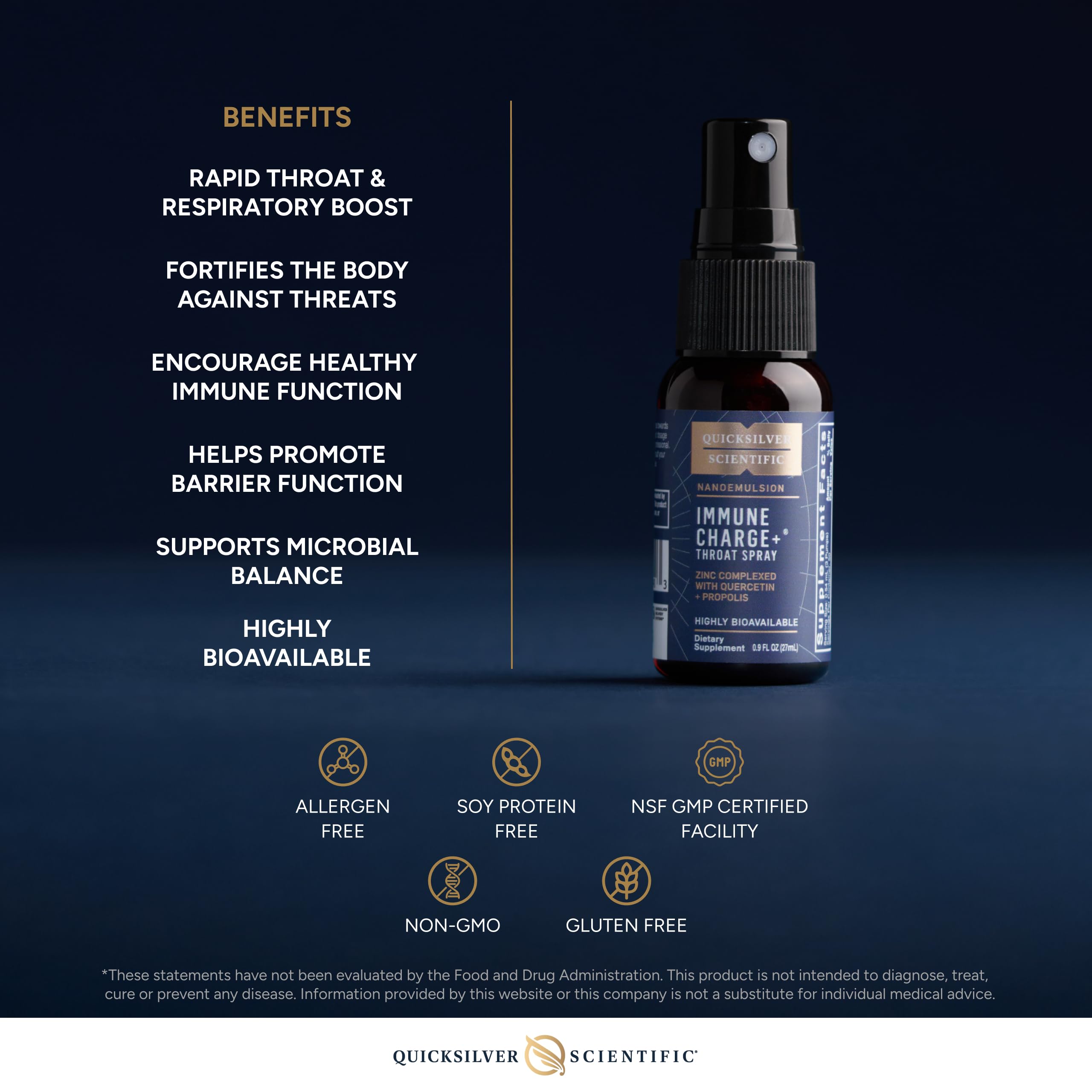 Quicksilver Scientific Immune Charge+ Zinc Throat Spray - Immune Support Liquid Supplement with Quercetin - 'Throat Coat' with Liposomal Absorption Technology (0.9 fl oz / 27ml) Quicksilver Scientific buy supplements canada