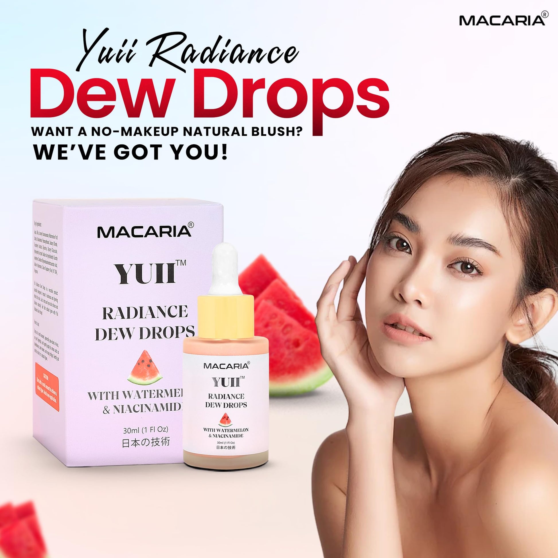 Yuii Niacinamide Serum Dew Drops - Face Moisturizer with Watermelon Fruit Extract - Glow Drops for Skincare and Makeup - Hydrating Formula for Radiant Skin - Pink Finish for Women & Girls MACARIA buy supplements canada