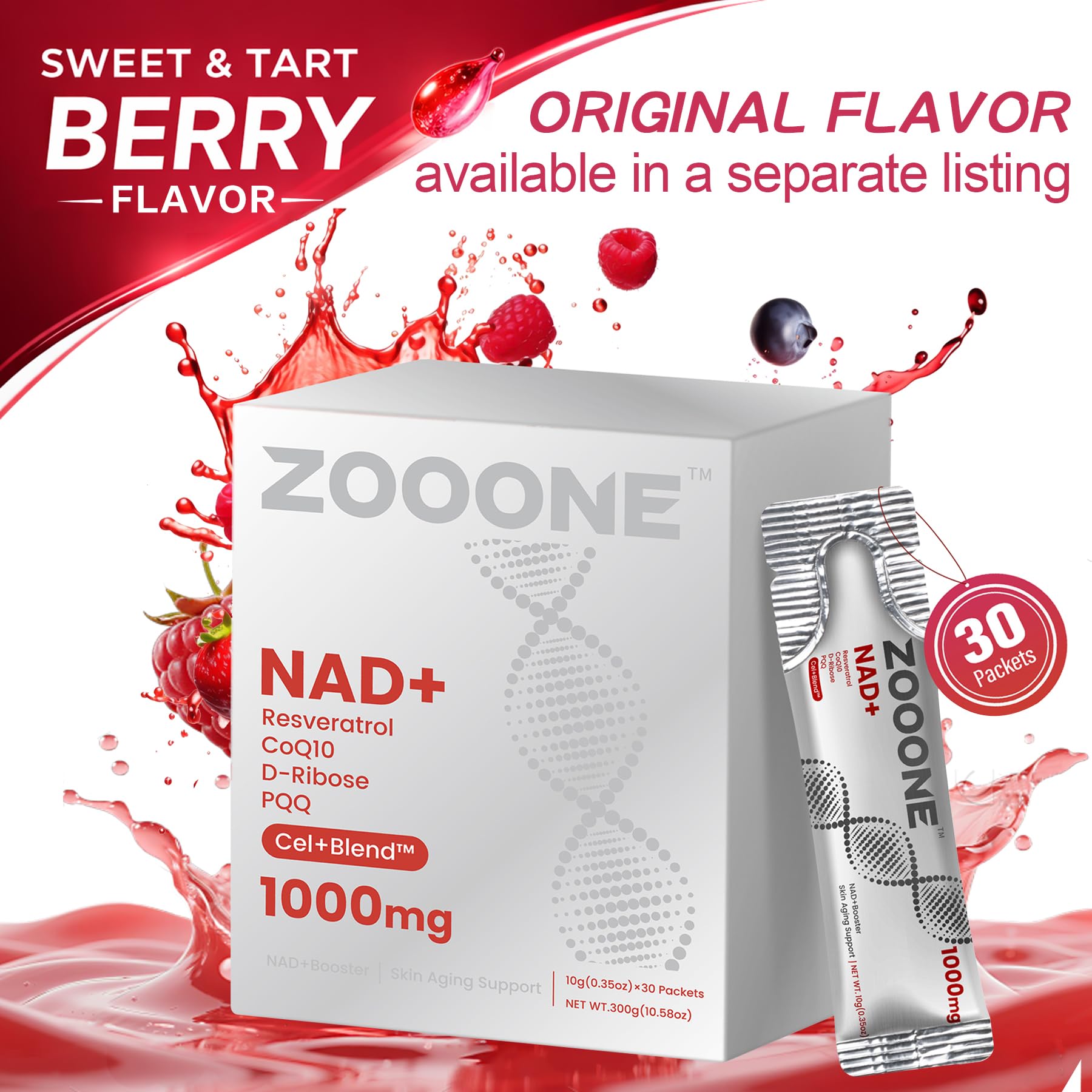 zooone NAD+ Supplement with Resveratrol, Liquid Designed to Help Support Absorption, 1000mg NMNH Supplement Alternative for Anti-Aging, Boost Energy, Support Cellular, 30 Pockets zooone buy supplements canada