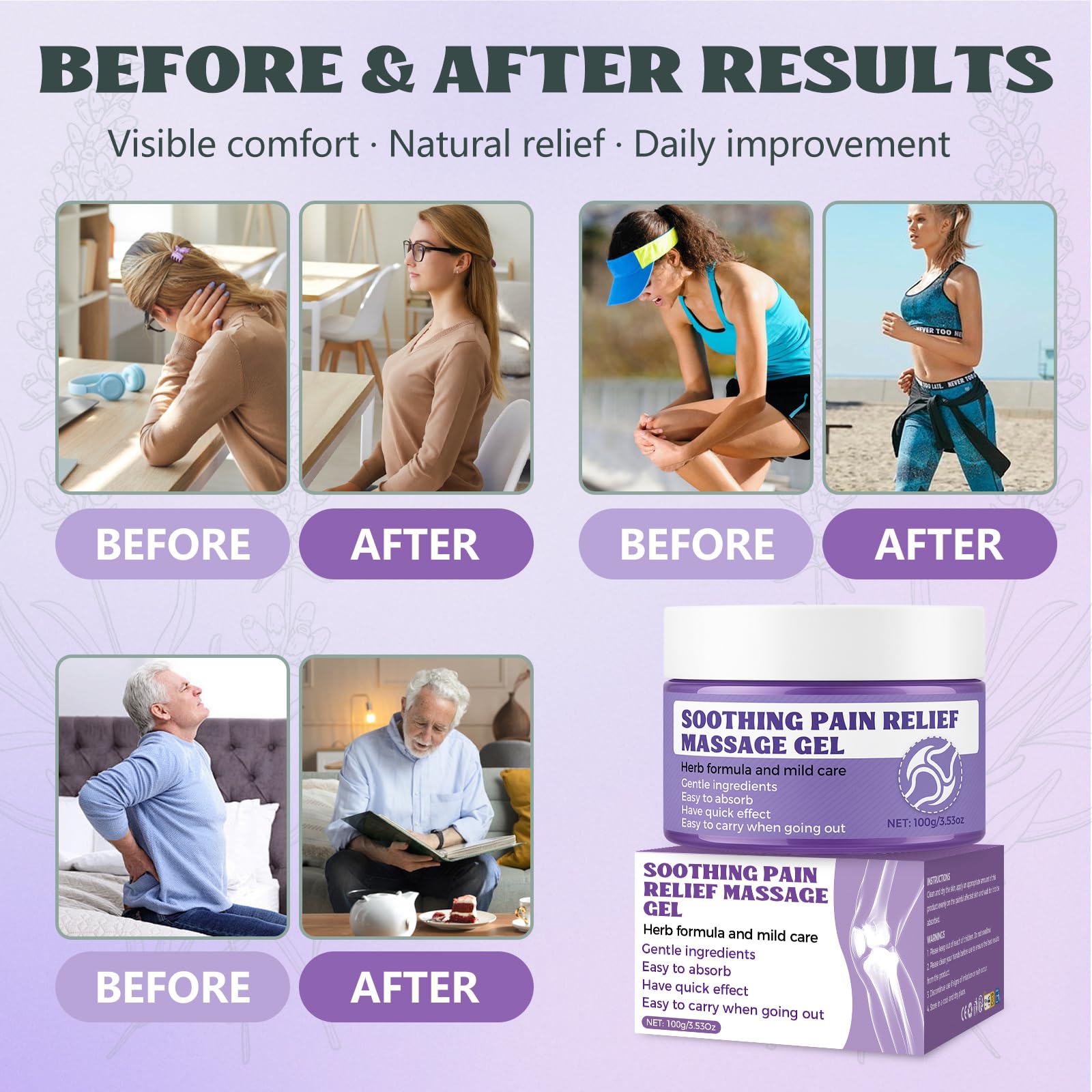 Soothing Massage Gel (100g) - Joint Relief Purple Gel, Natural Ingredients Soothing Relief Cream, Fast-Absorbing Jointgel Cream for Soothing Joint, Shoulder, Knee, Back, Lumbar & Muscle Stiffness Vereclue buy supplements canada