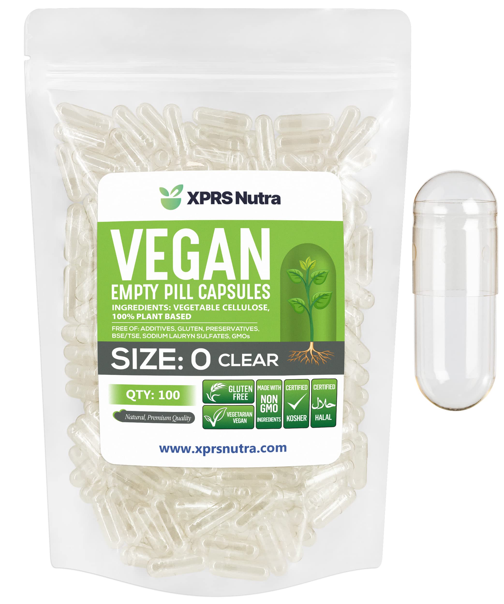 XPRS Nutra Size 0 Empty Capsules - 100 Clear Count Empty Vegan Capsules - Vegetarian Pill - DIY Vegetable Capsule Filling -Veggie Pills for Do-It-Yourself Supplements XPRS Nutra buy supplements canada