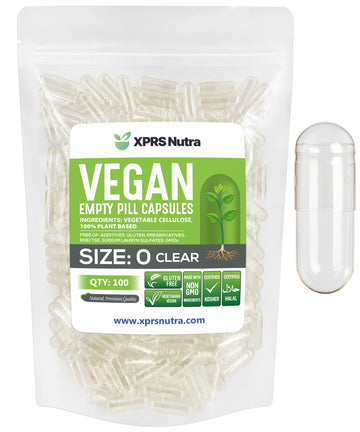 XPRS Nutra Size 0 Empty Capsules - 100 Clear Count Empty Vegan Capsules - Vegetarian Pill - DIY Vegetable Capsule Filling -Veggie Pills for Do-It-Yourself Supplements XPRS Nutra buy supplements canada