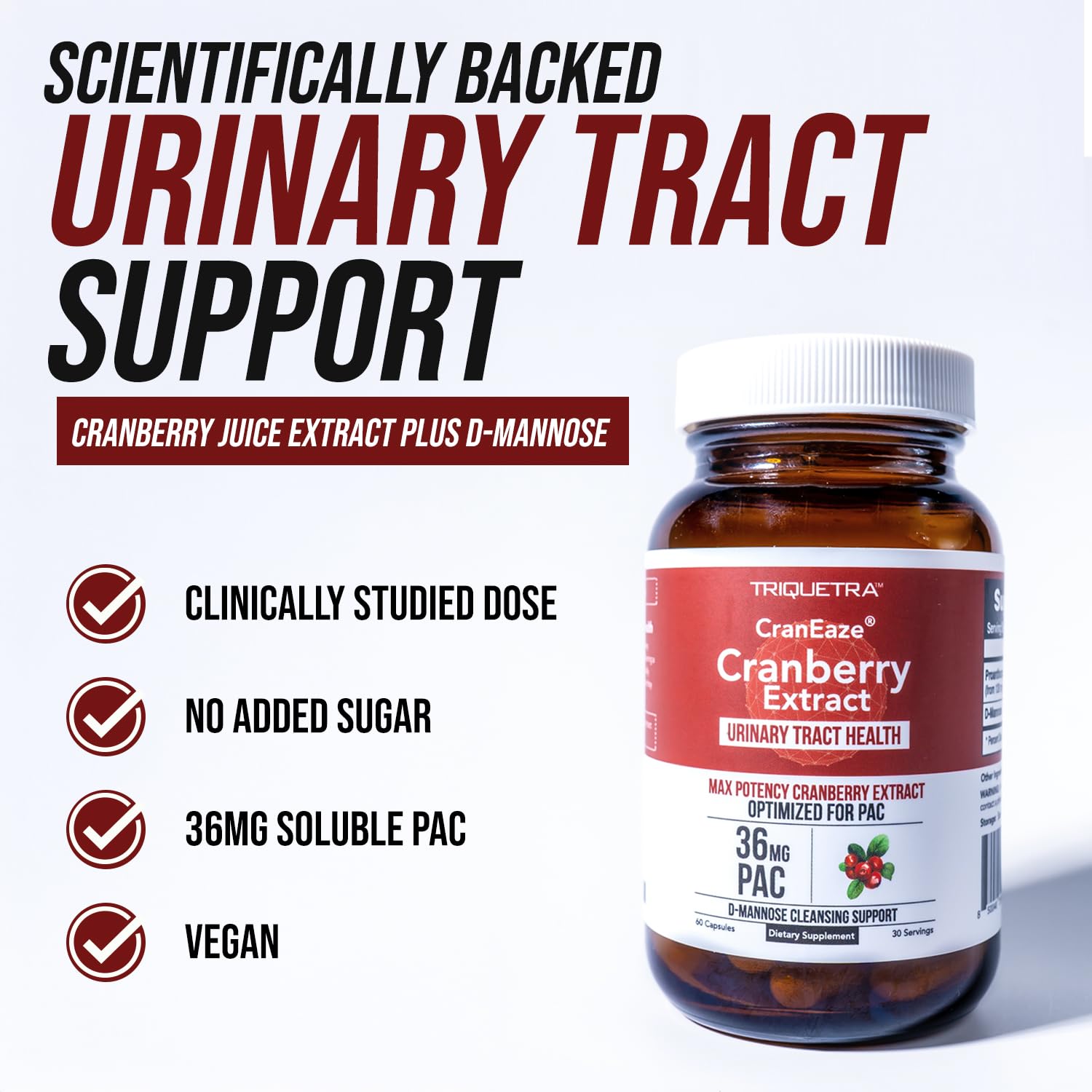 CranEaze®: Cranberry Juice Extract Plus D-Mannose – 36 mg PAC, 100% Soluble PAC - Supports Urinary Tract Health – Most Effective Cranberry Pills for Women, Triquetra Health buy supplements canada